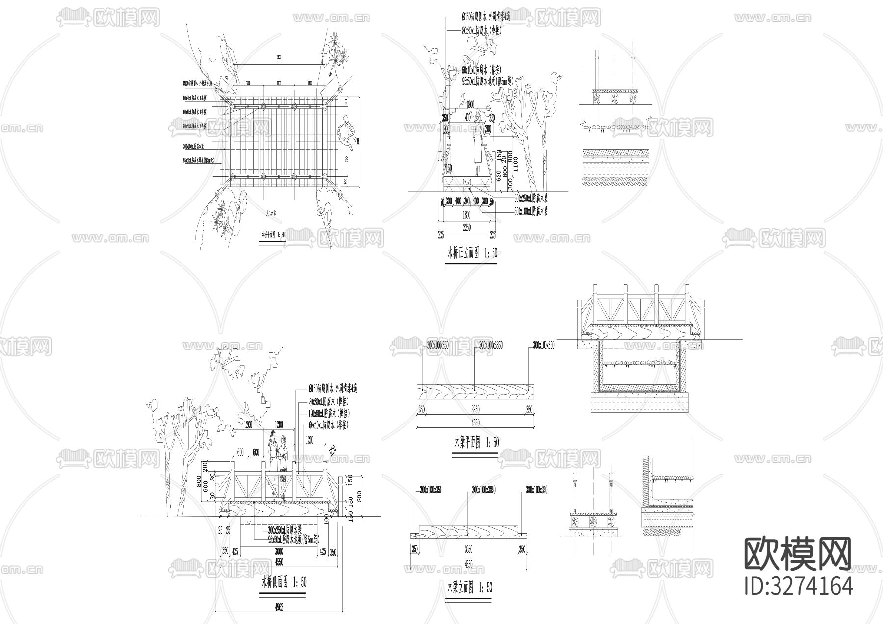 47园林木桥cad施工图下载