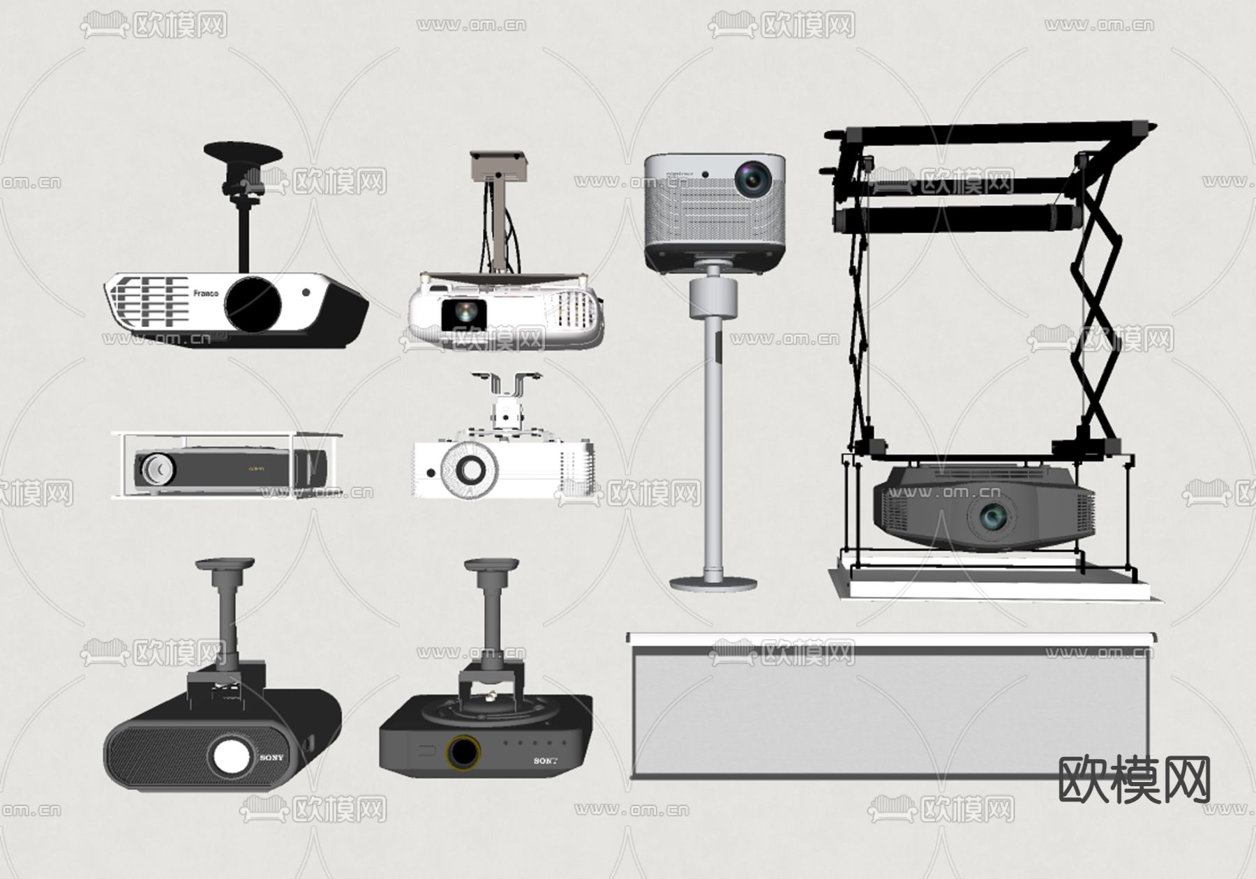 投影机 幕布 支架投影su模型下载（渲染图1）