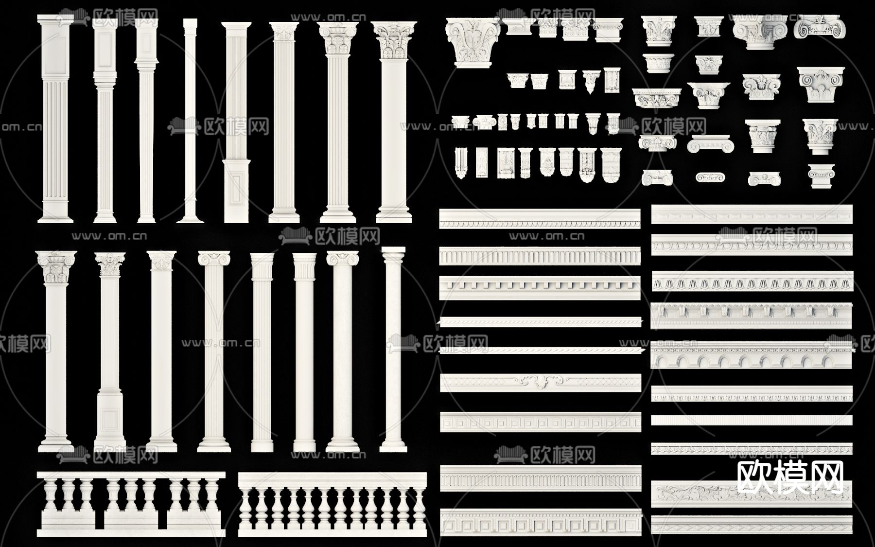 欧式古典柱子 圆柱 罗马柱3d模型下载（渲染图2）