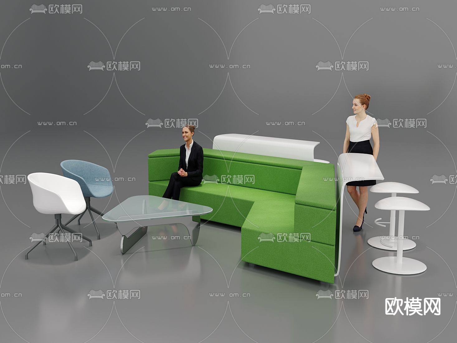办公沙发 大堂沙发3d模型下载（渲染图1）
