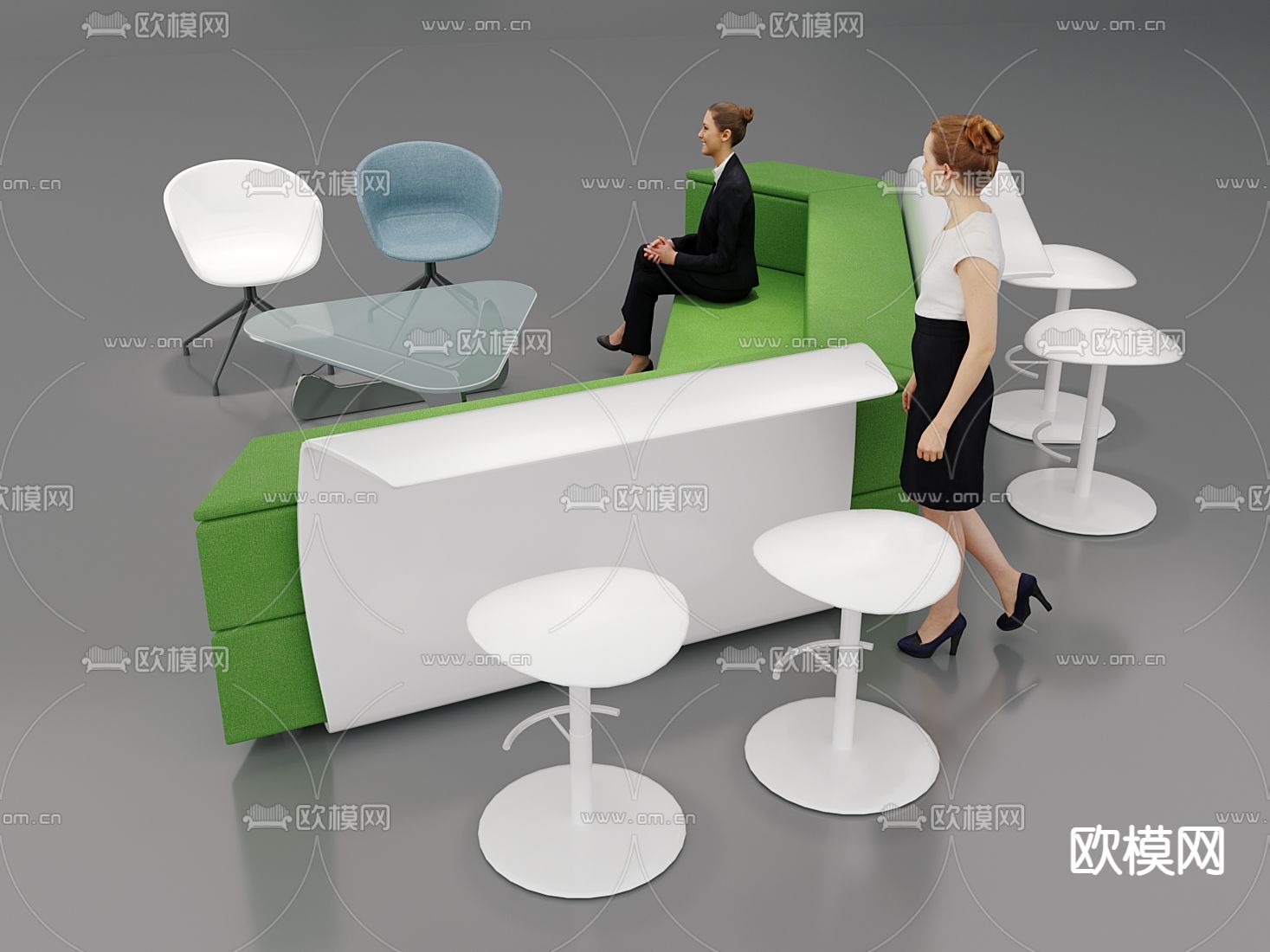 办公沙发 大堂沙发3d模型下载（渲染图2）