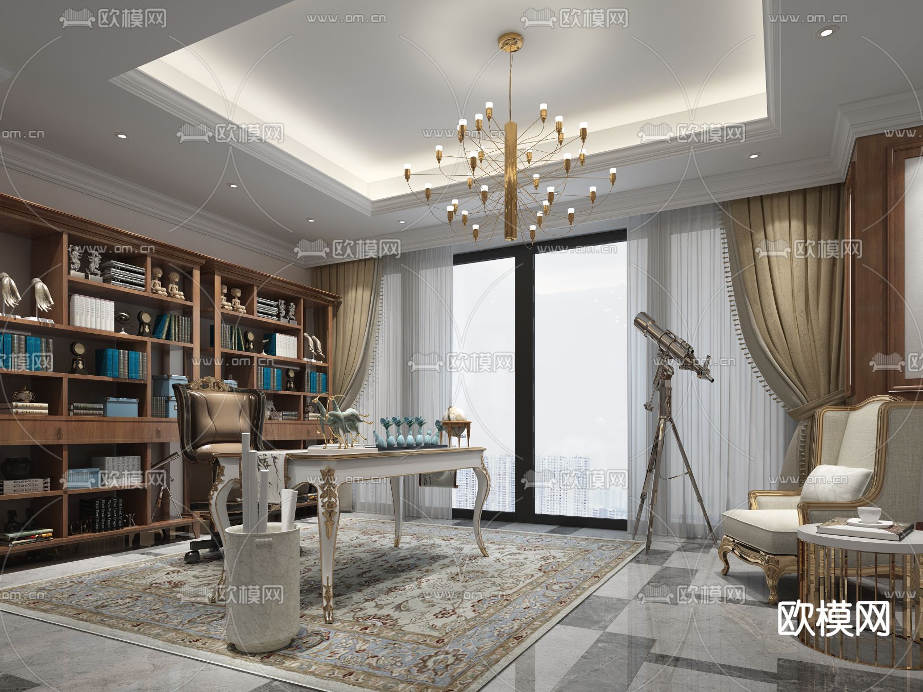 简欧书房 学习房3d模型下载