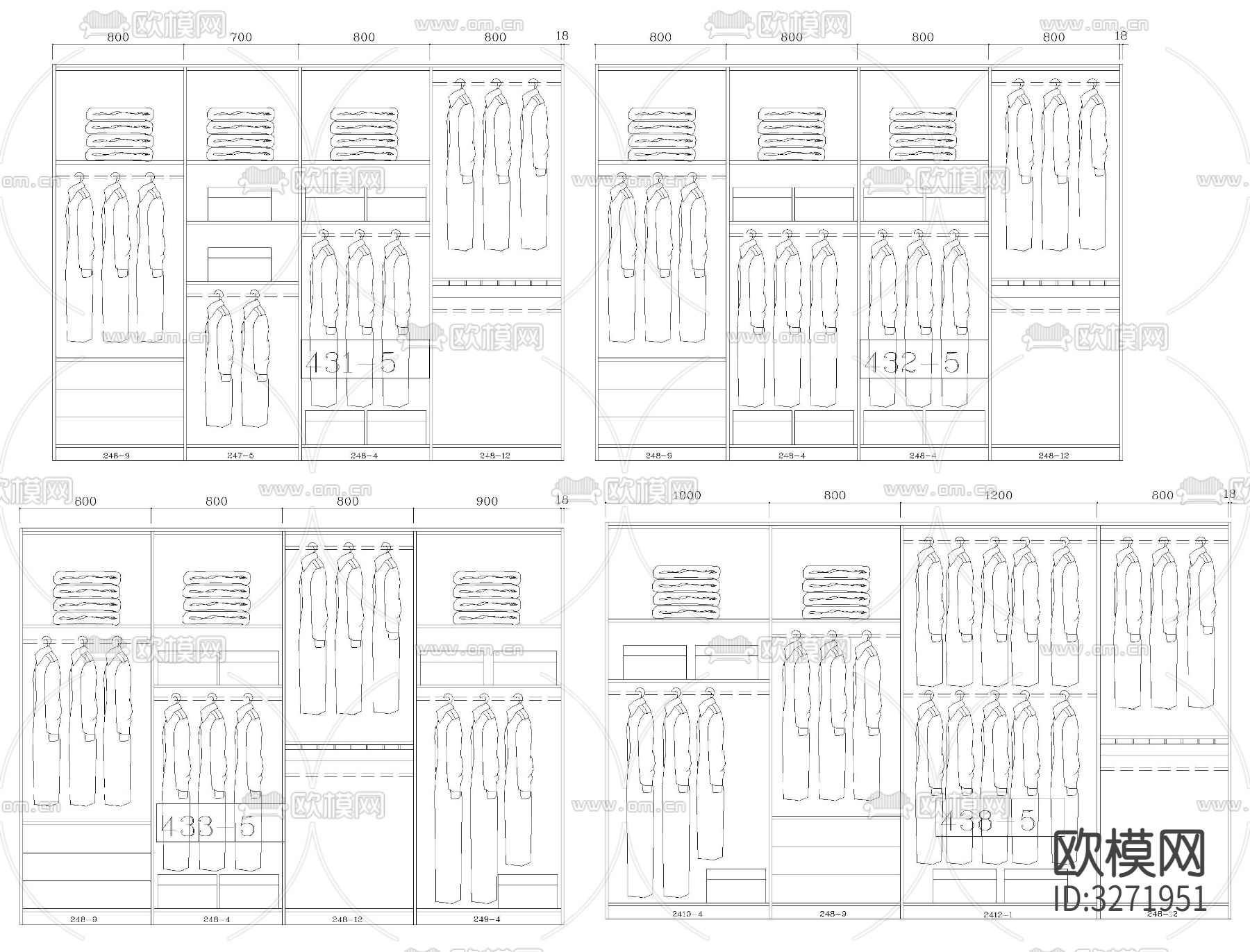 成品衣柜内部结构CAD图库下载（渲染图1）