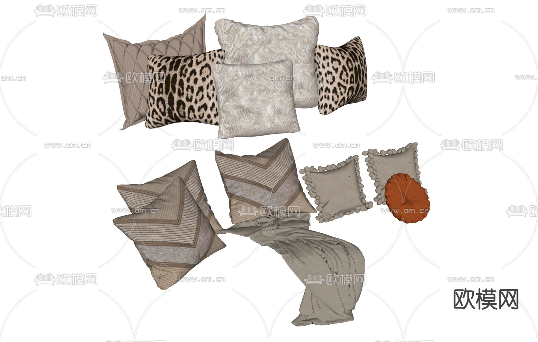 现代抱枕 枕头毯子su模型下载（渲染图1）