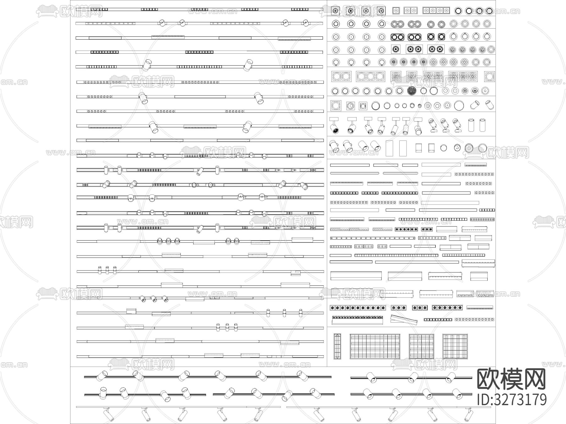最新超全筒灯射灯磁吸轨道灯CAD图库下载（渲染图7）