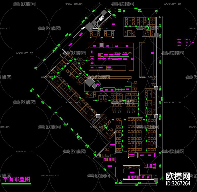 金石牛自助餐厅cad平面图下载（渲染图7）