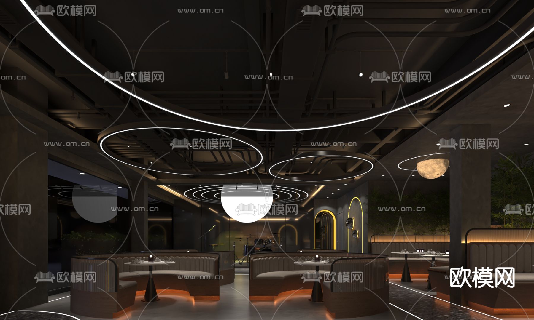 工业风音乐餐吧3d模型下载（渲染图1）