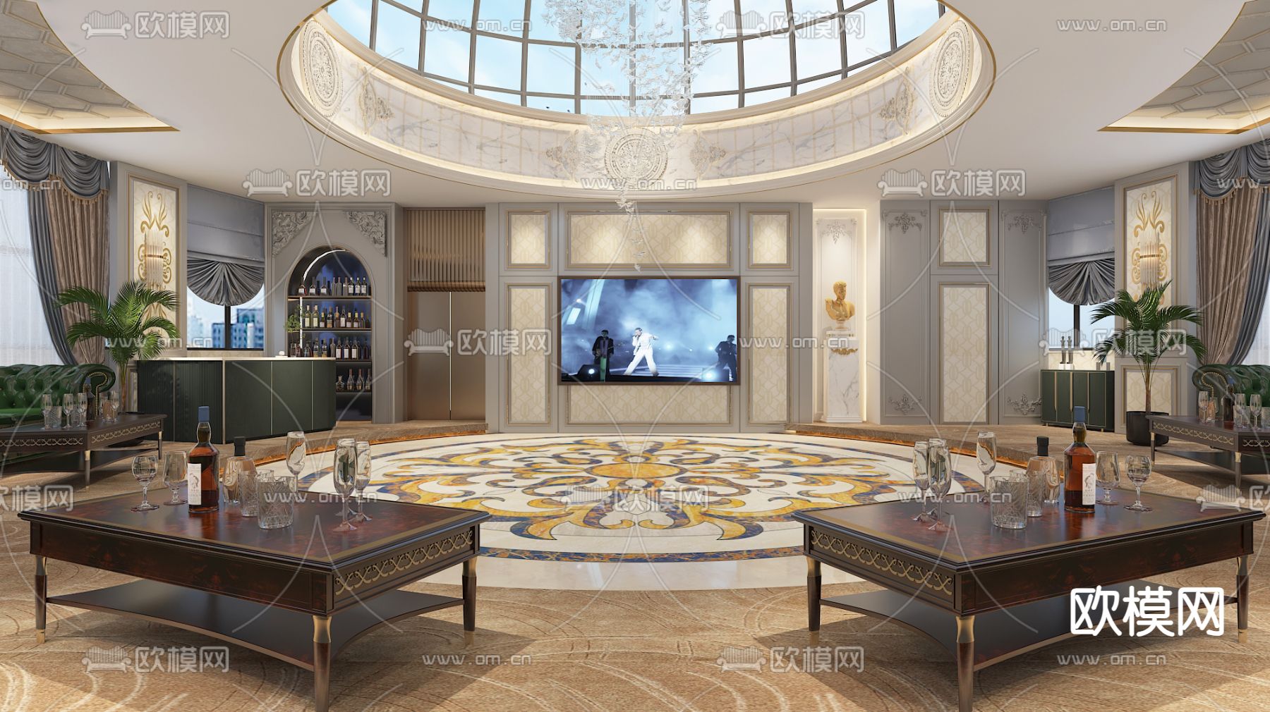 美式影音室 视听室3d模型下载（渲染图1）