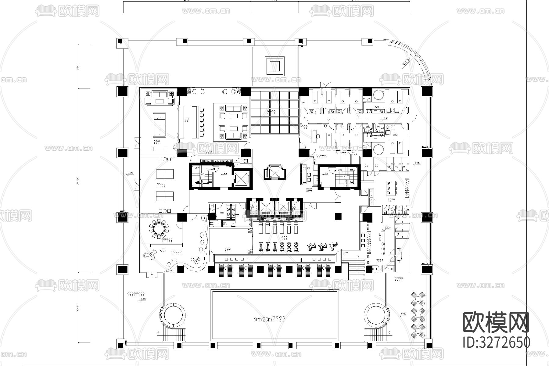 娱乐休闲会所平面布置cad图库下载（渲染图2）