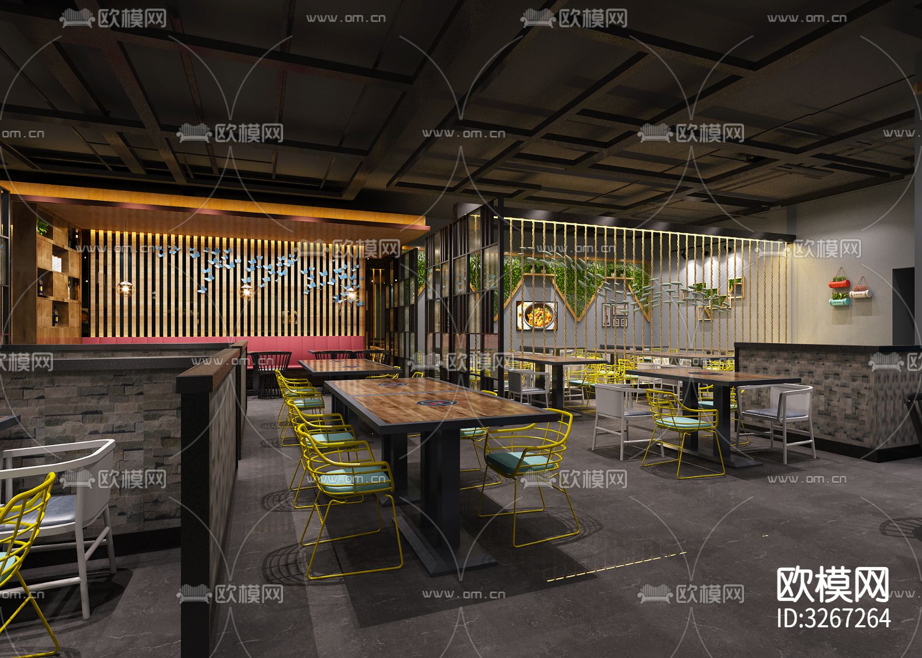 金石牛自助餐厅cad平面图下载（渲染图2）