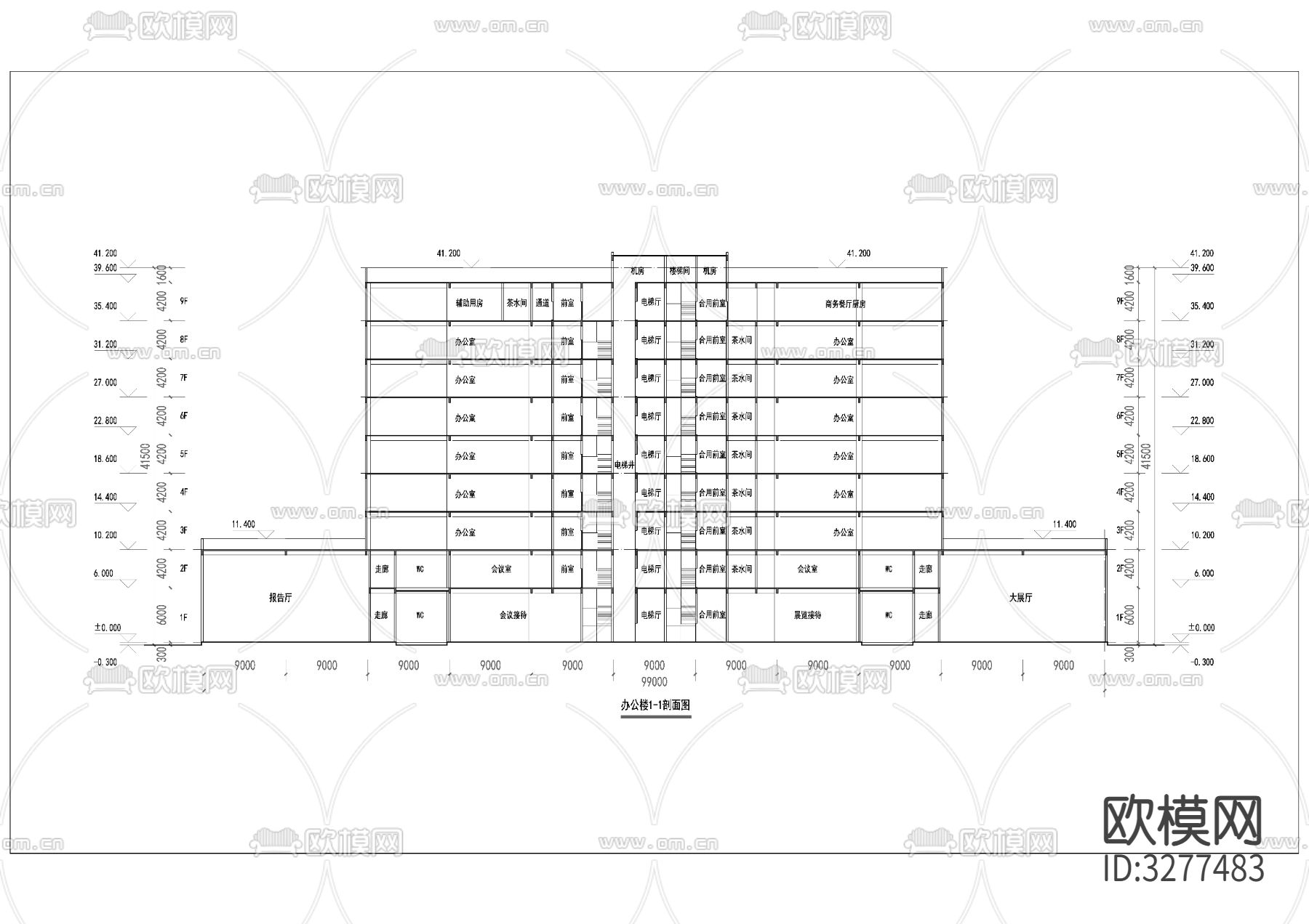 现代多层办公楼cad施工图下载（渲染图7）