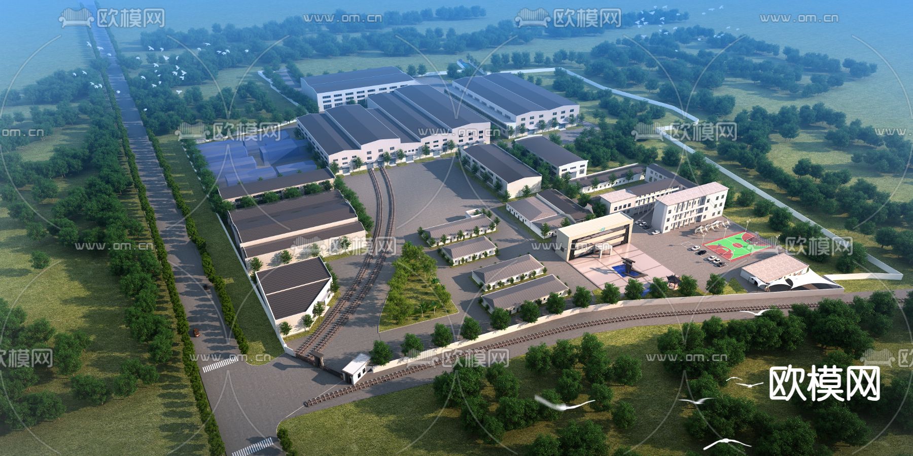 厂房 工业园 产业园鸟瞰3d模型下载