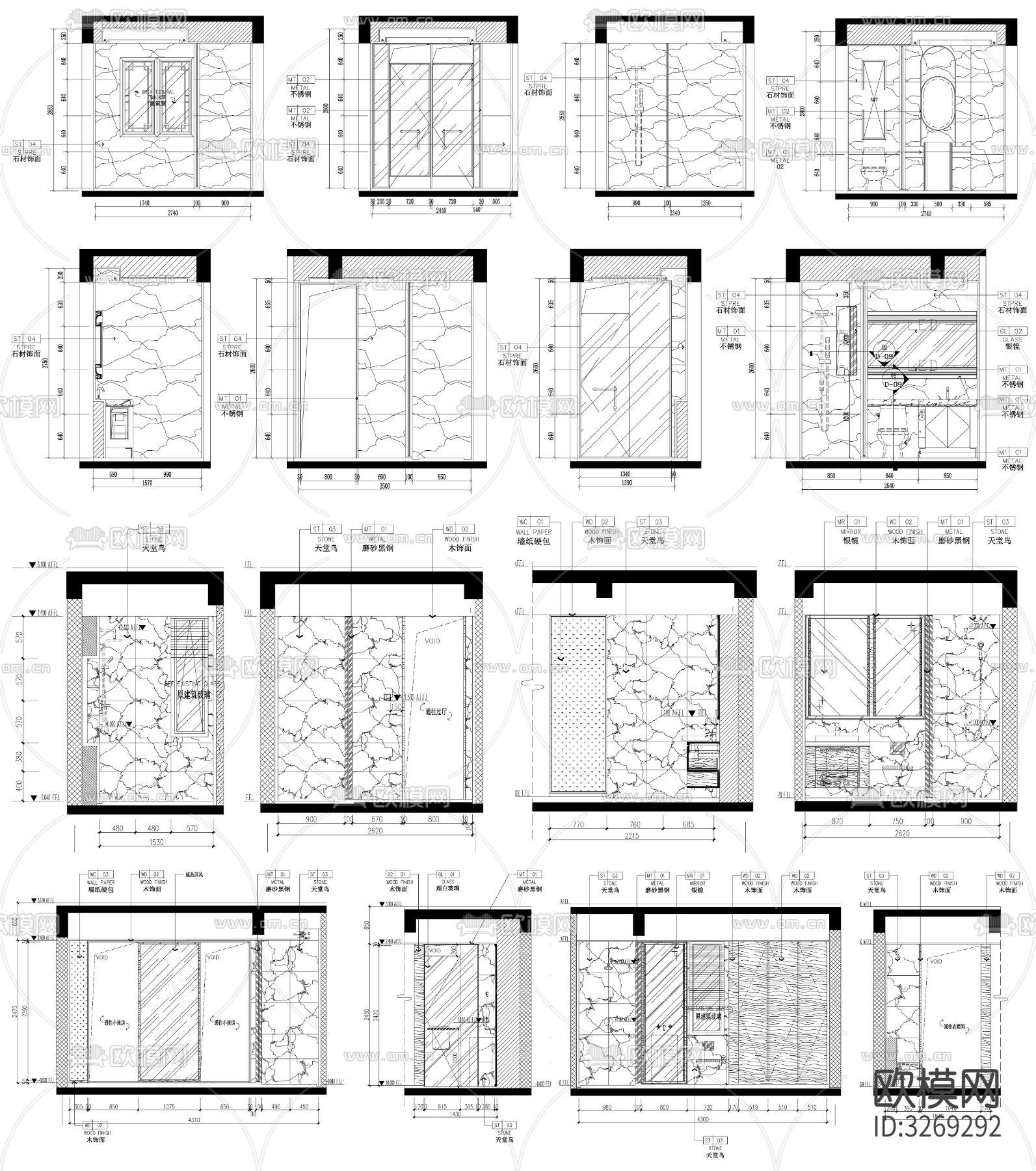 家装卫生间厕所cad立面图下载（渲染图4）