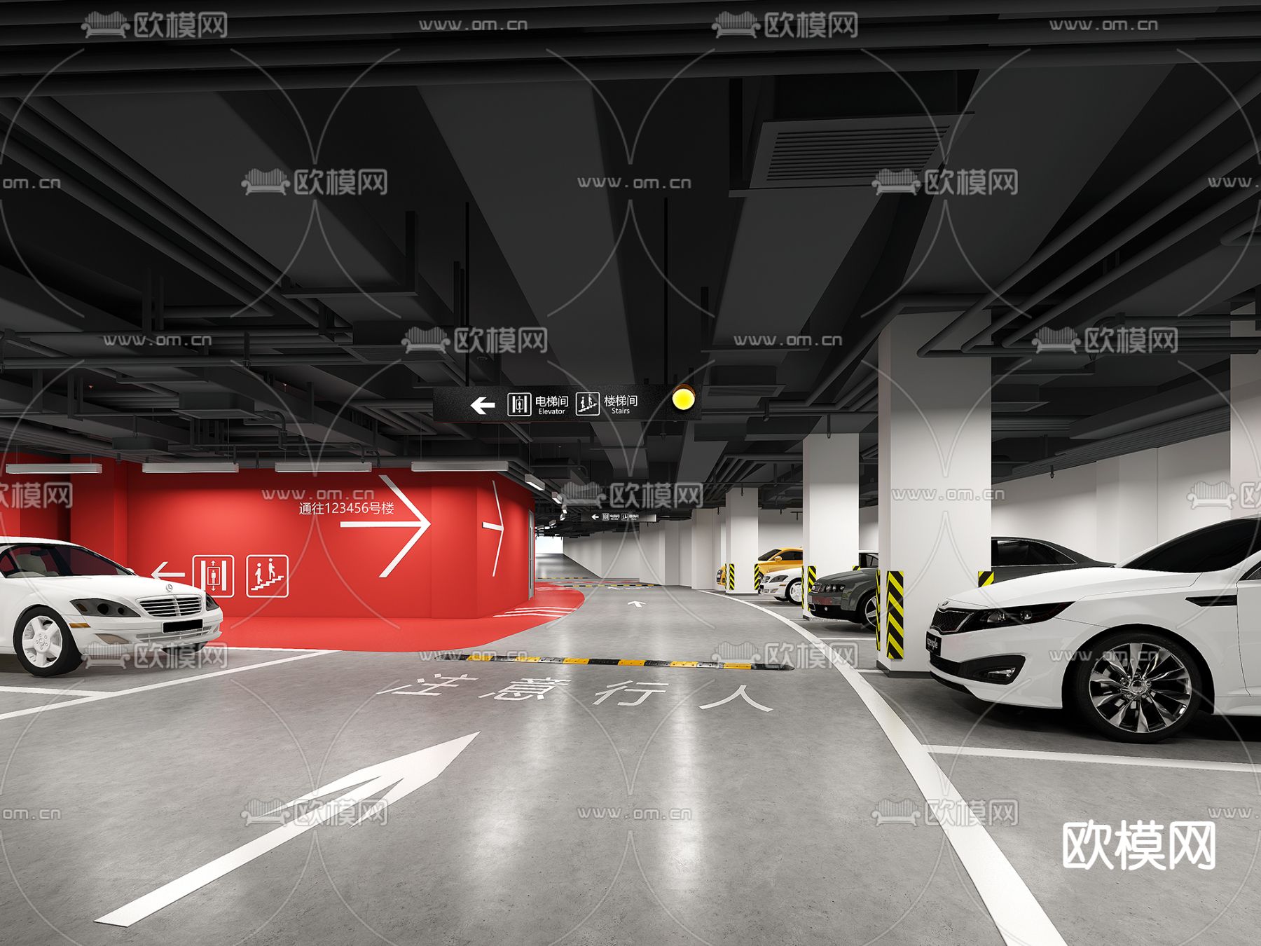 地下停车场3d模型下载（渲染图1）