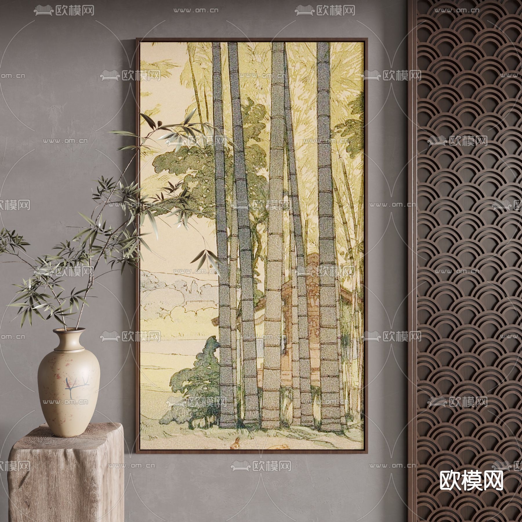 新中式装饰画su模型下载（渲染图2）