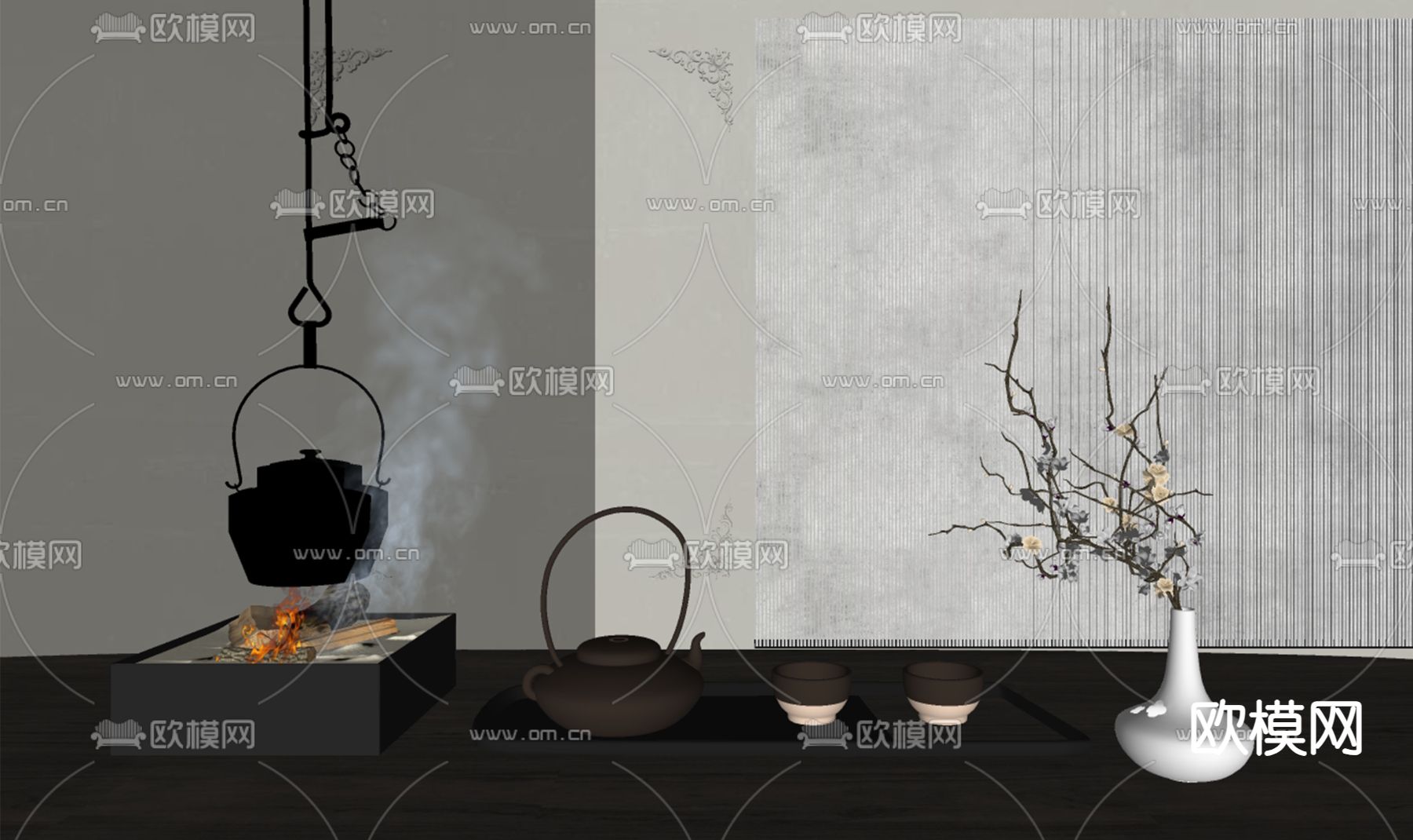 新中式茶具 茶壶su模型下载（渲染图1）