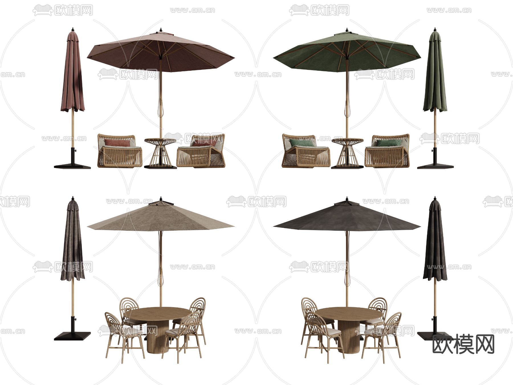 现代户外桌椅 遮阳伞3d模型下载