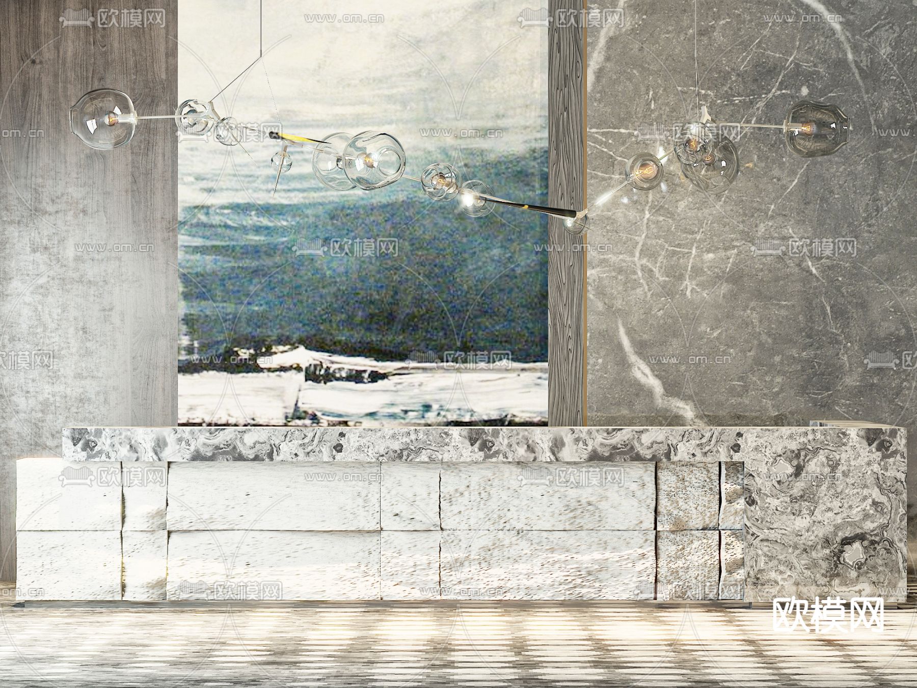 侘寂前台 接待台 服务台3d模型下载