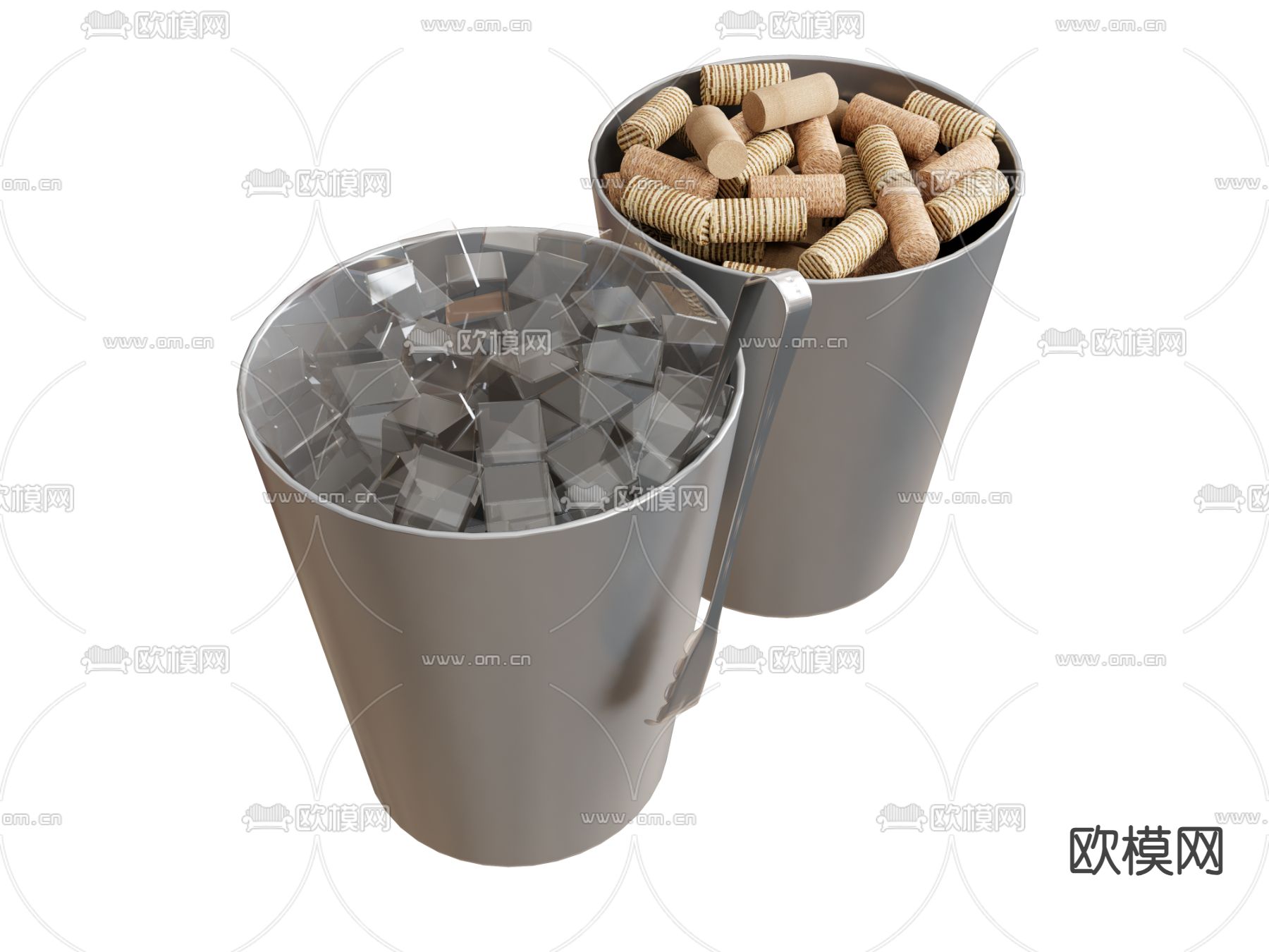 冰桶 酒瓶 木筛子 铁桶 冰块su模型下载（渲染图2）