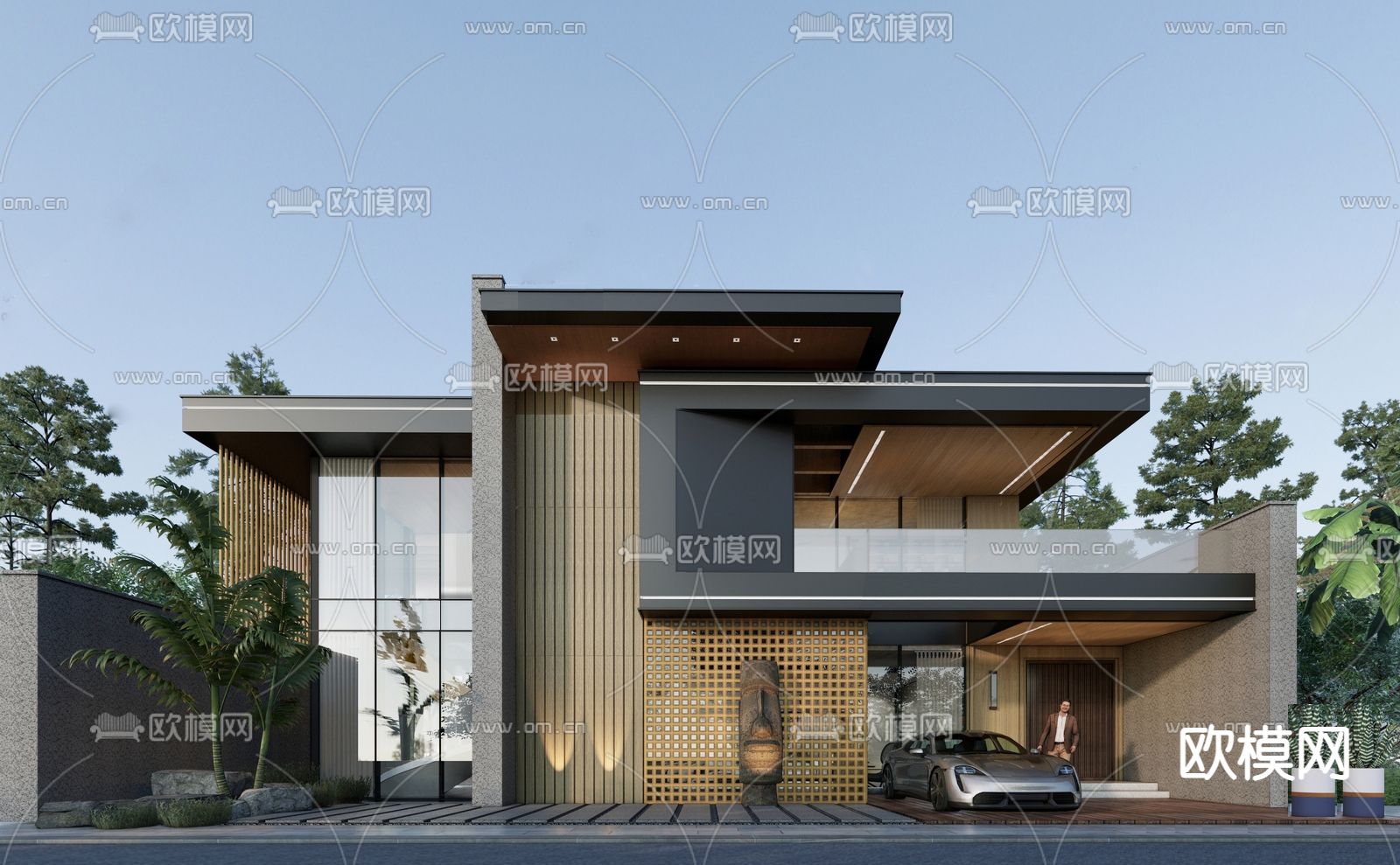 现代独栋别墅su模型下载（渲染图2）