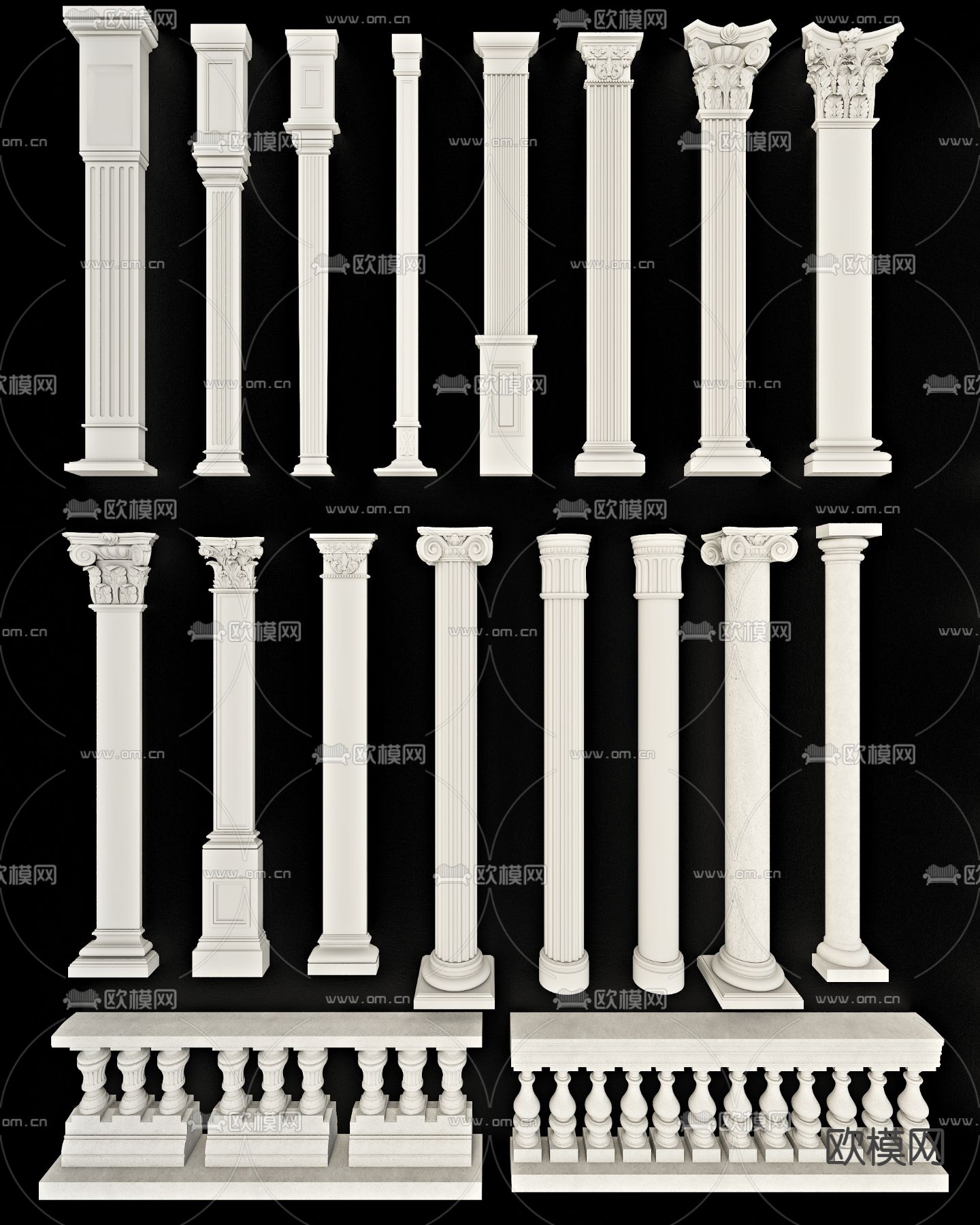 欧式古典柱子 圆柱 罗马柱3d模型下载（渲染图1）