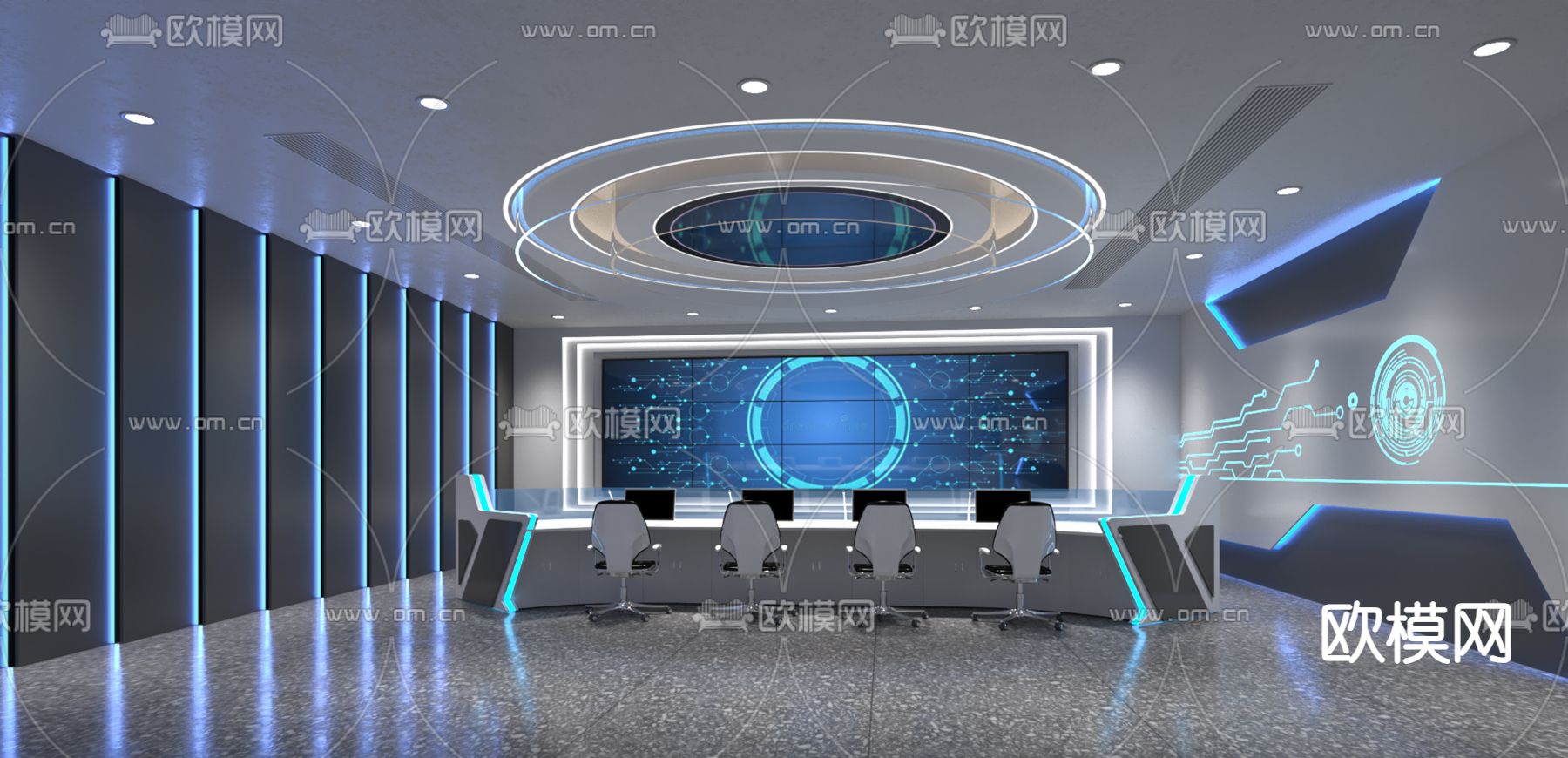 科技指挥中心 监控室3d模型下载（渲染图1）