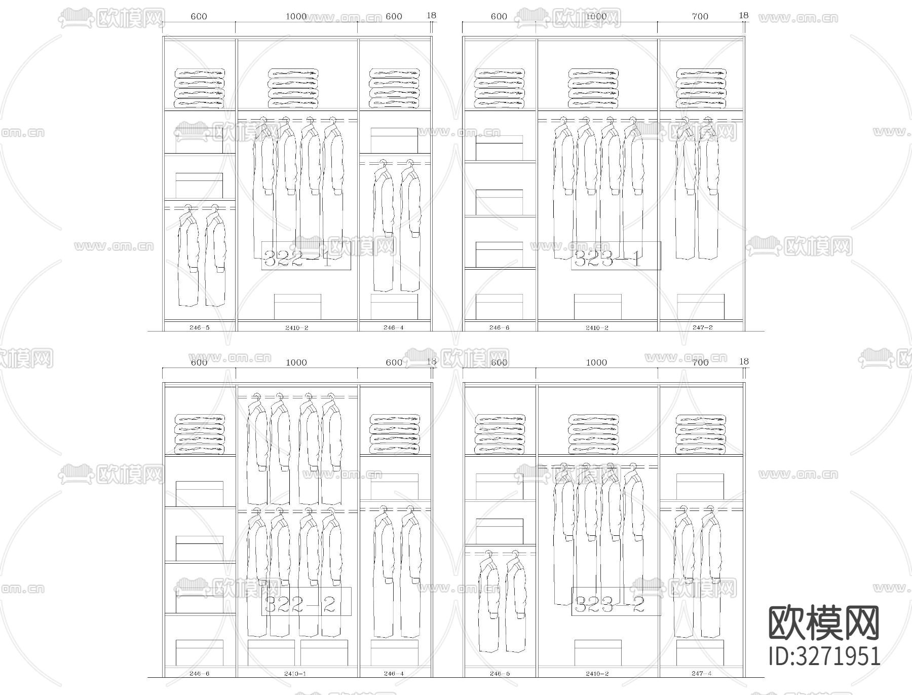 成品衣柜内部结构CAD图库下载（渲染图5）