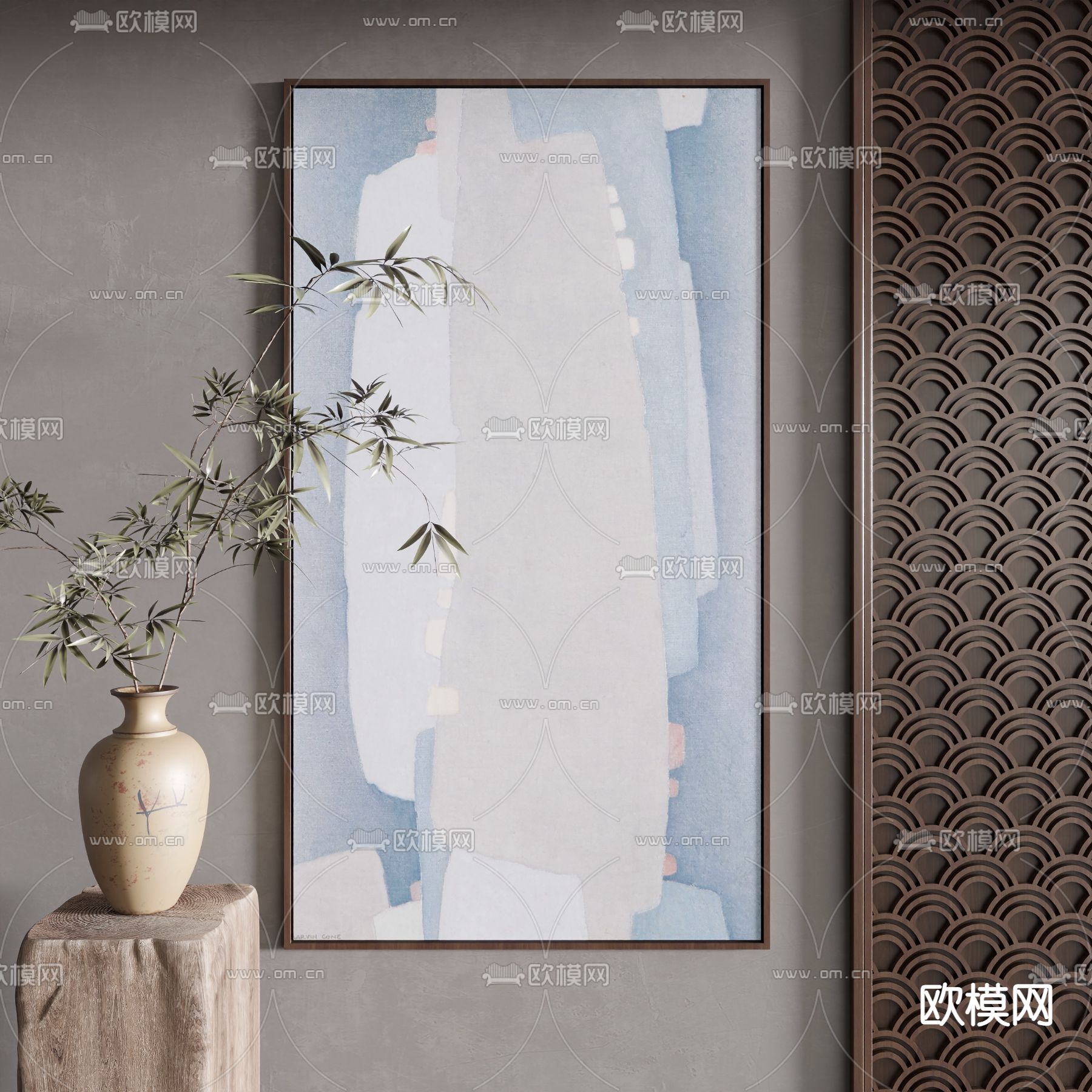 新中式装饰画su模型下载（渲染图2）