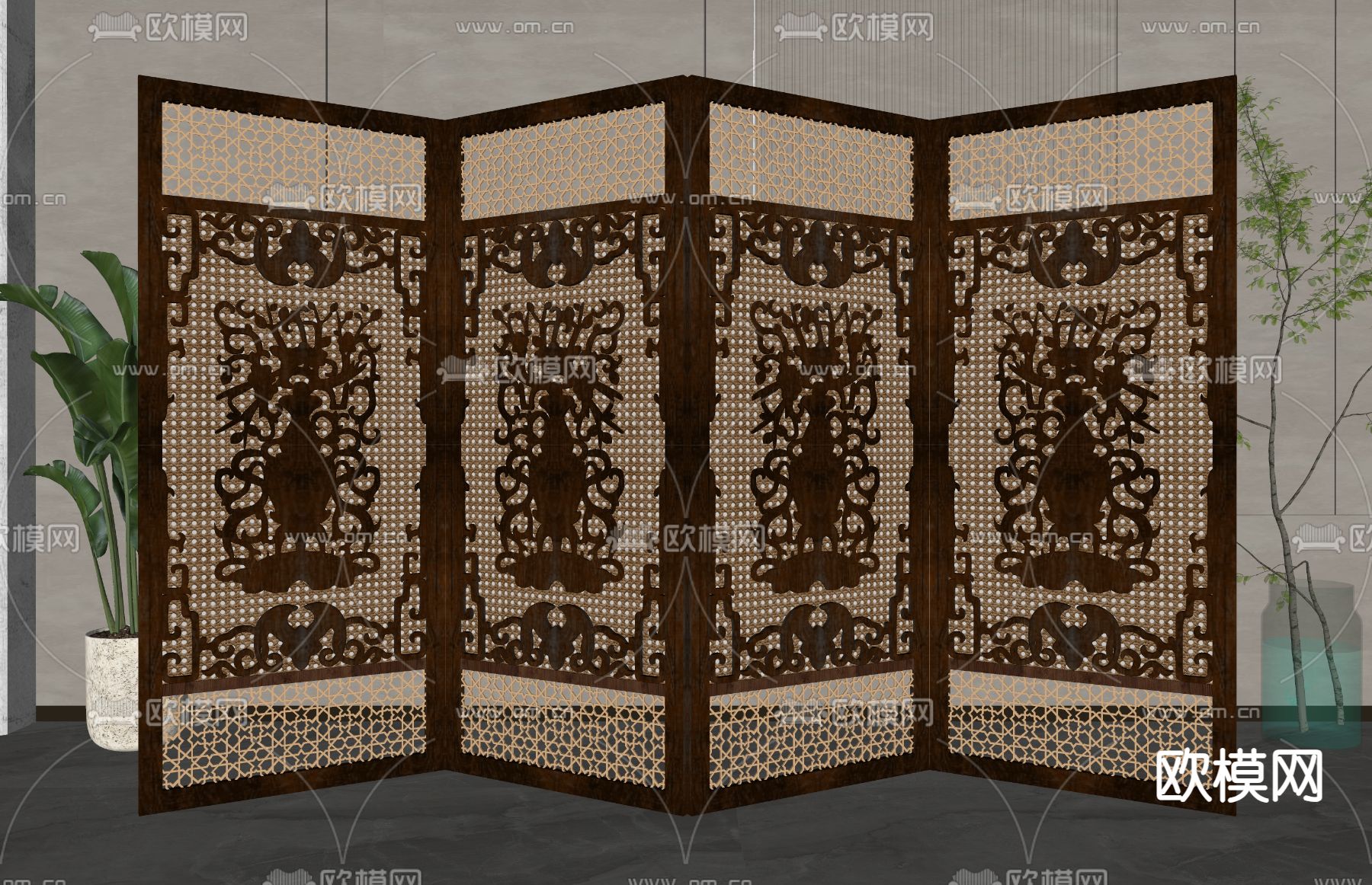 新中式屏风su模型下载（渲染图1）