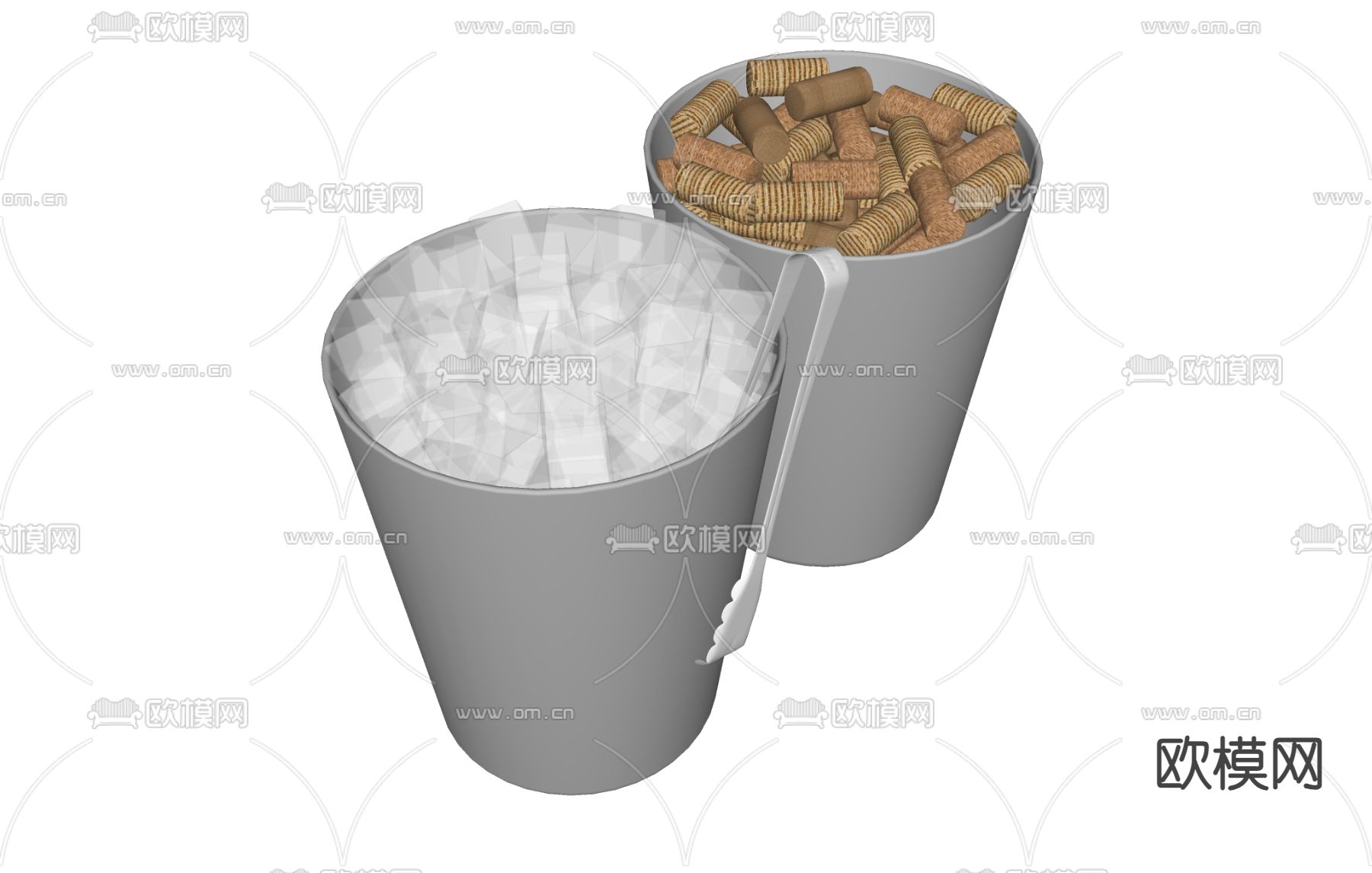 冰桶 酒瓶 木筛子 铁桶 冰块su模型下载（渲染图1）
