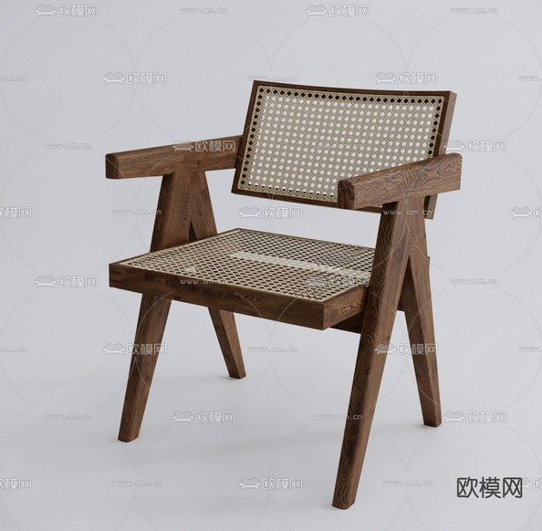 侘寂椅子 藤编休闲椅3d模型下载