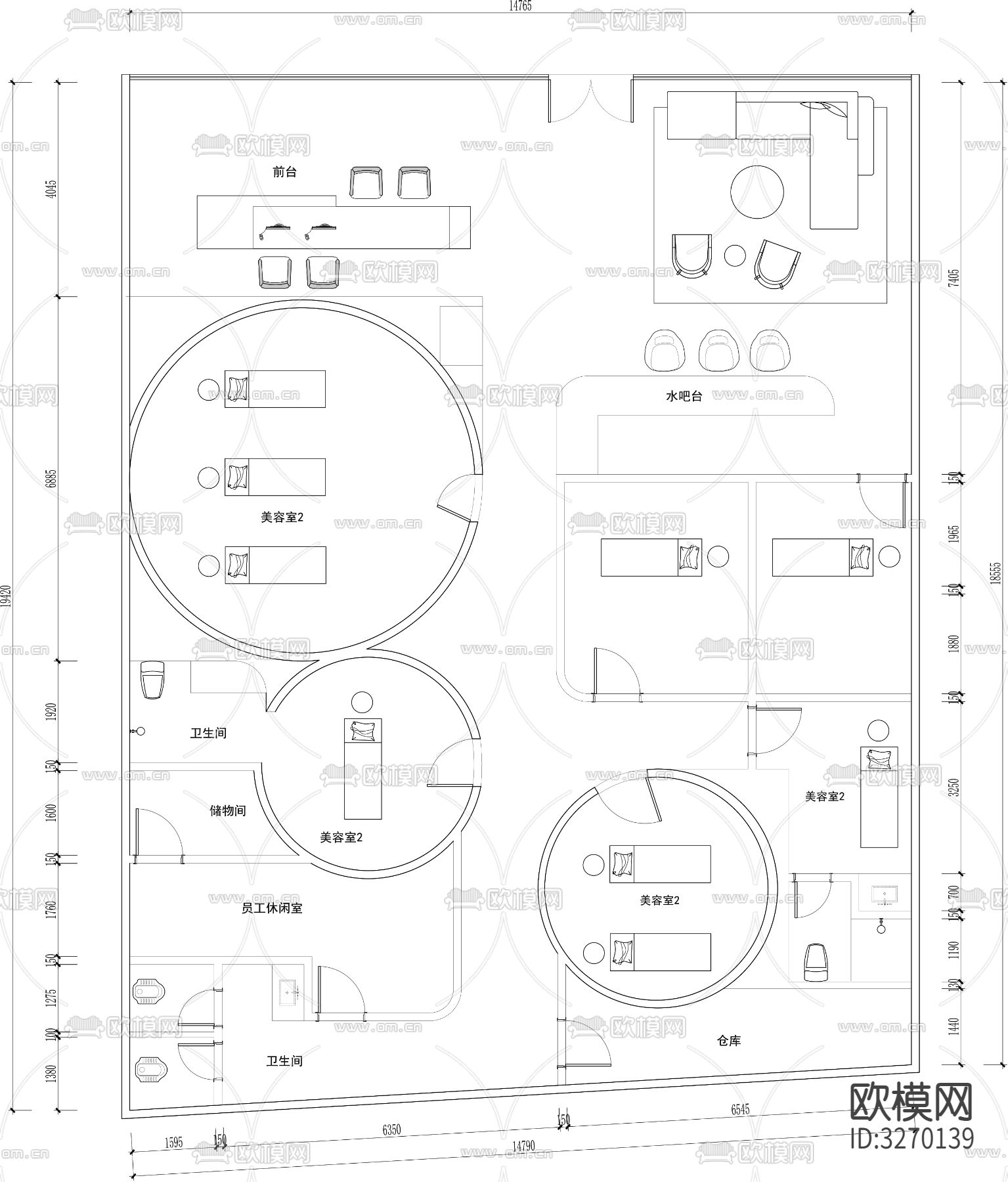 养身护肤健康中心 cad平面图下载（渲染图2）