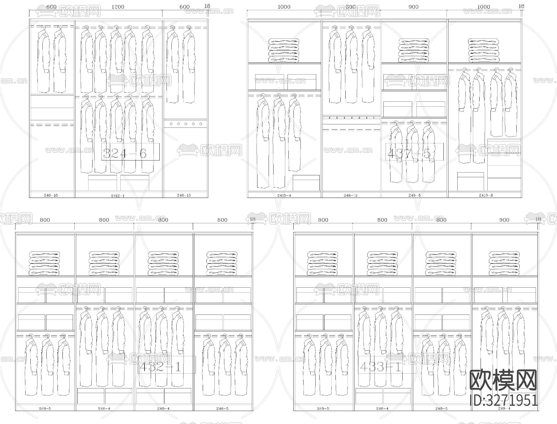 成品衣柜内部结构CAD图库下载（渲染图3）