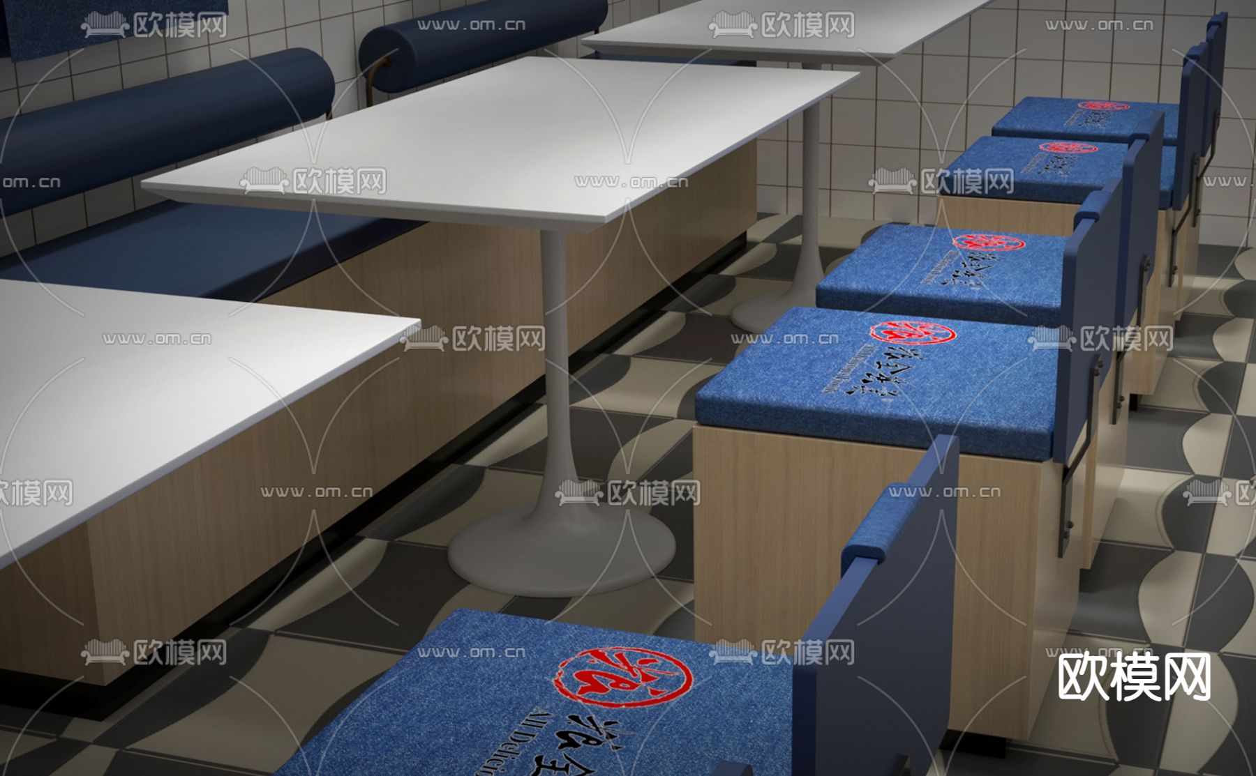 卡位餐桌椅 卡座沙发3d模型下载（渲染图2）