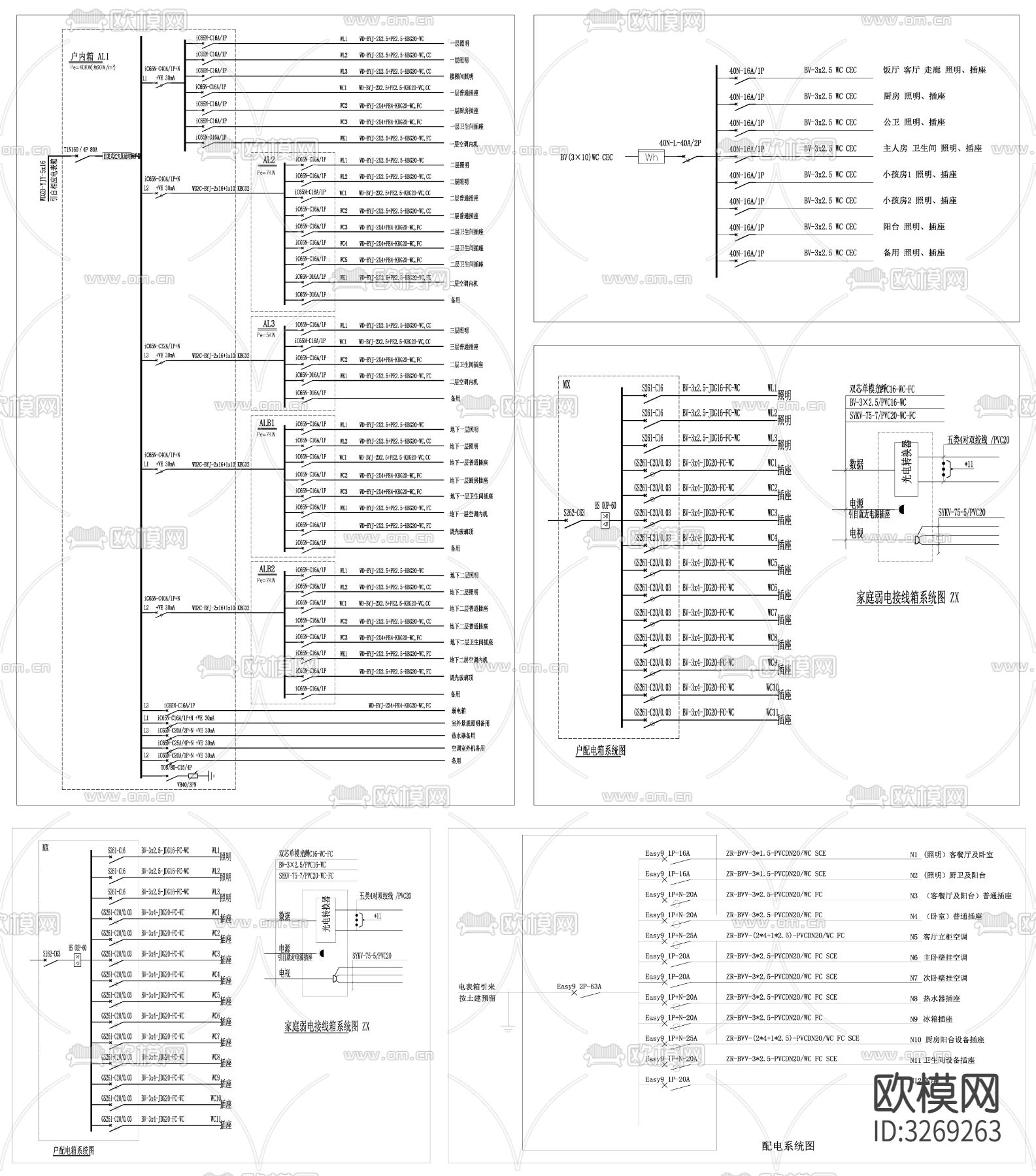 家装强电弱电配电系统图设计cad平面图下载