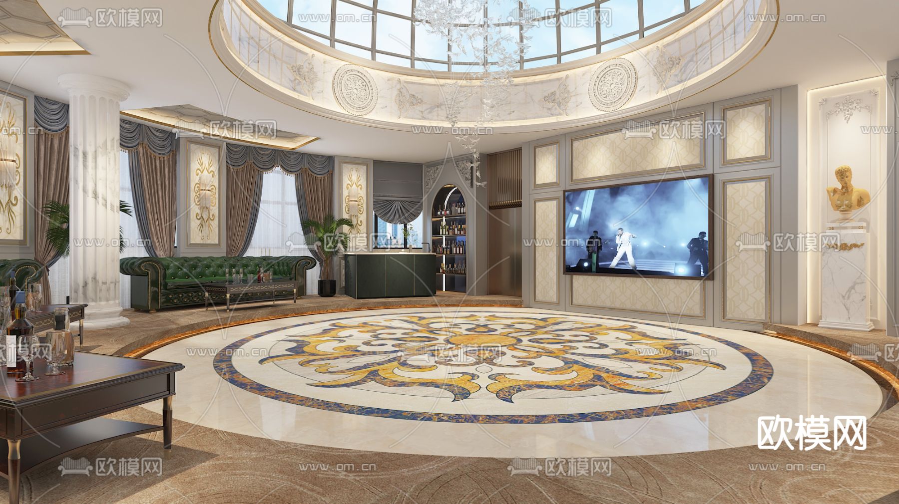 美式影音室 视听室3d模型下载（渲染图2）
