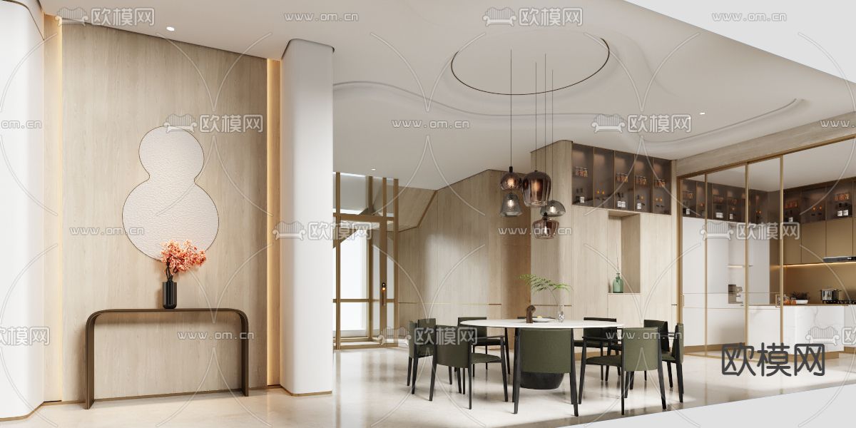 别墅大堂 别墅客厅3d模型下载（渲染图2）