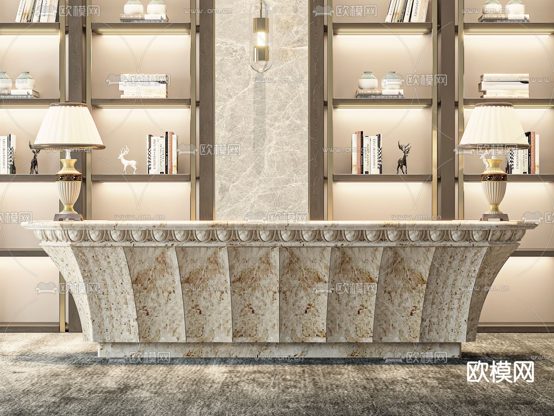 简欧前台 接待台 服务台3d模型下载