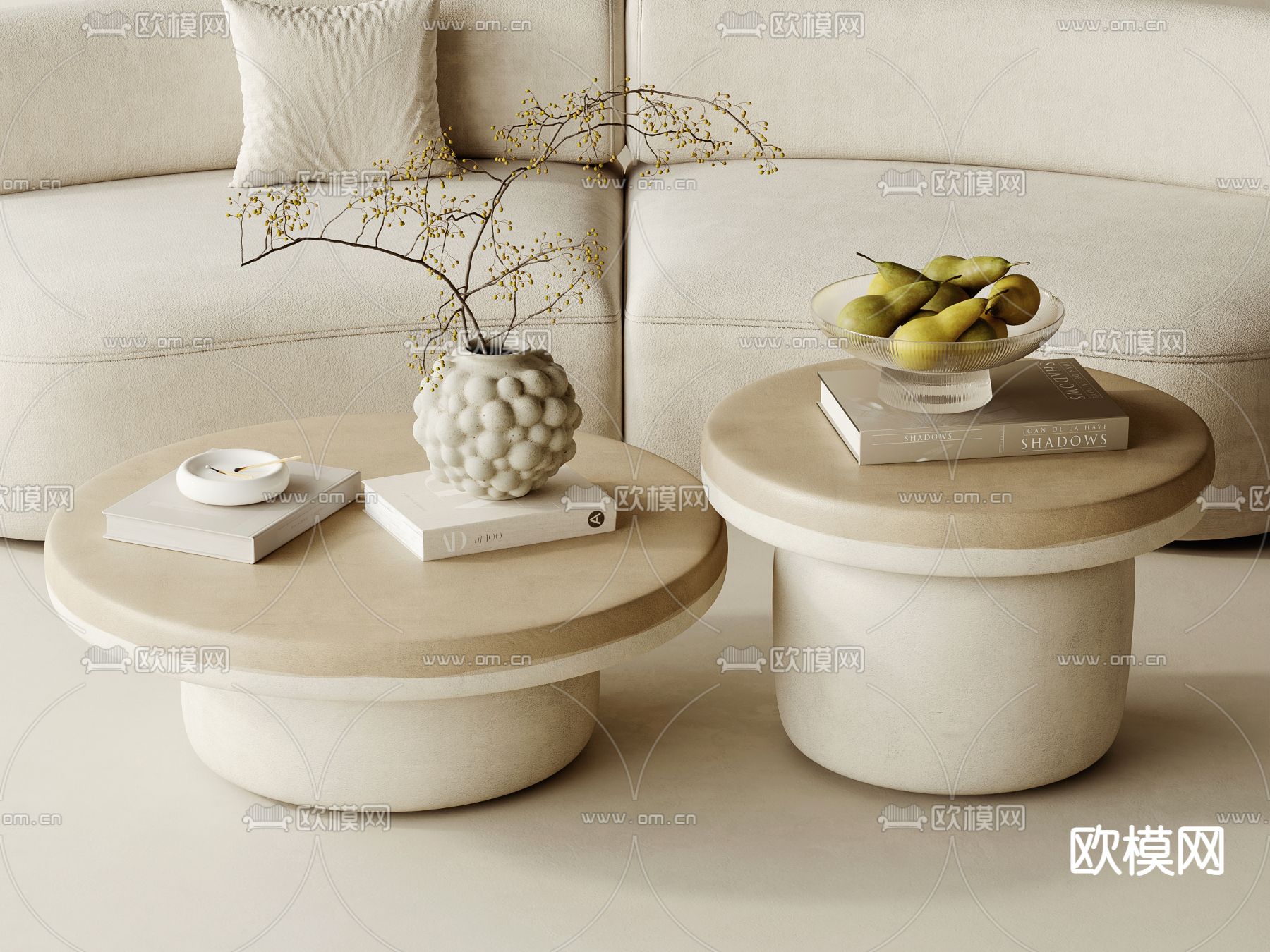 奶油风茶几 子母茶几3d模型下载