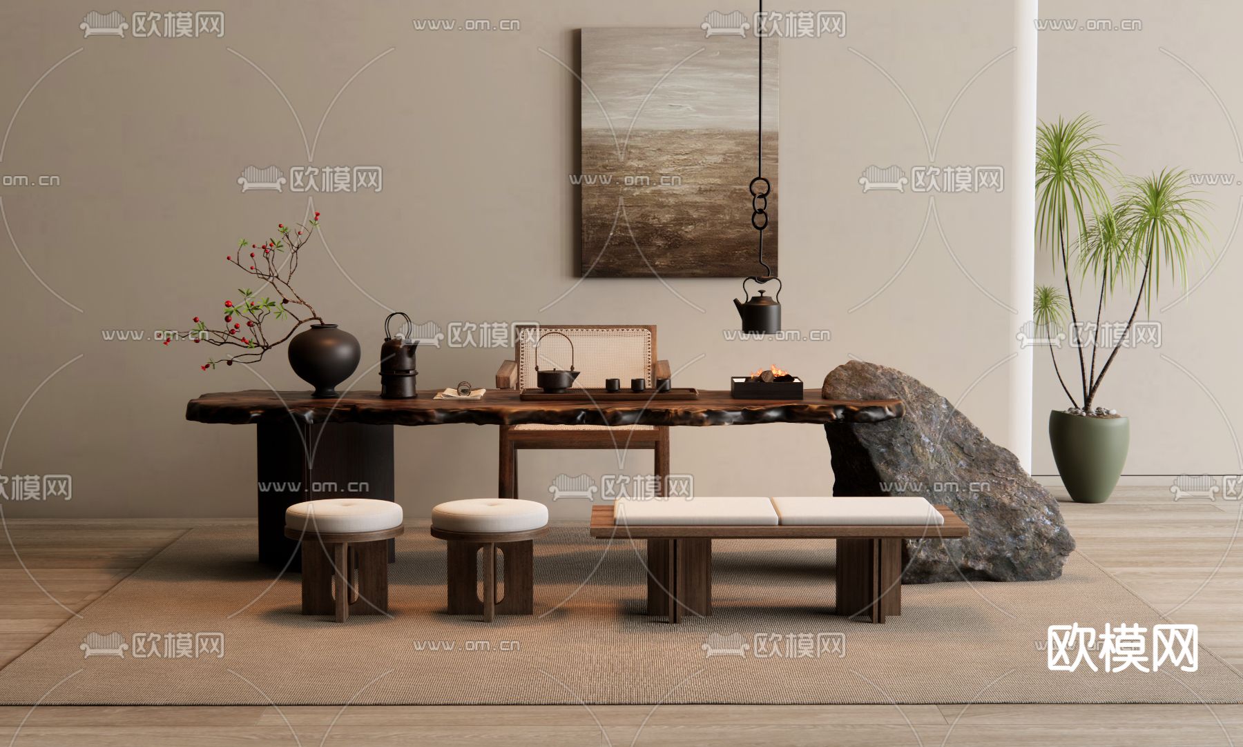 侘寂茶桌 茶台3d模型下载