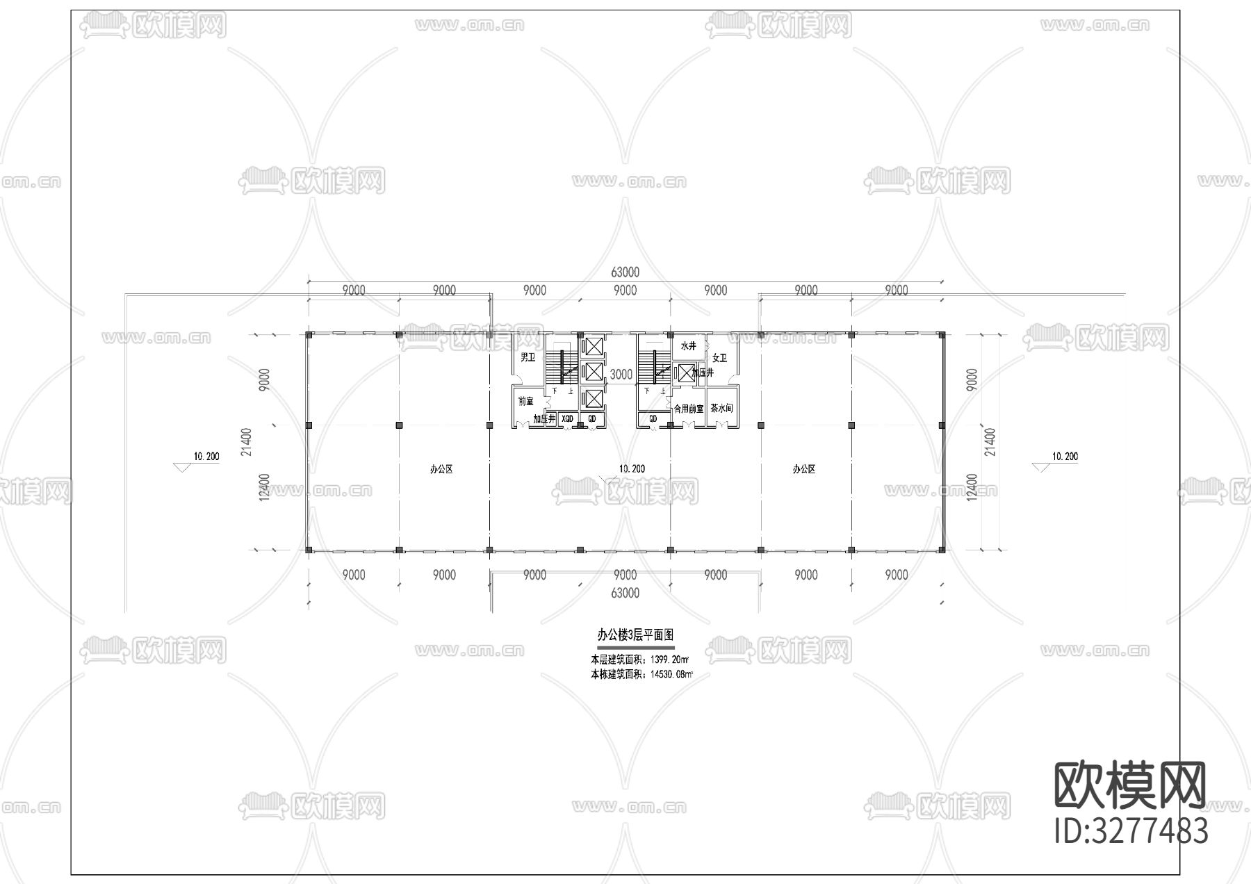 现代多层办公楼cad施工图下载（渲染图2）