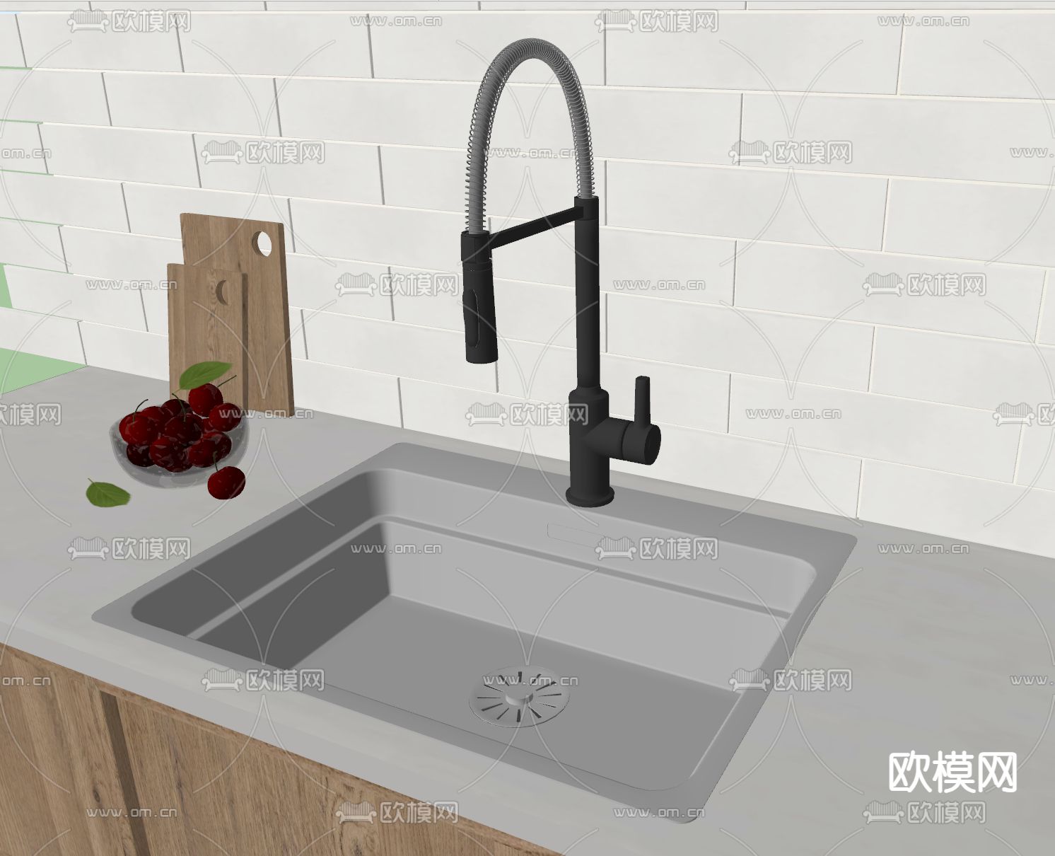 不锈钢水槽 洗菜盆 台下盆 水龙头su模型下载（渲染图2）