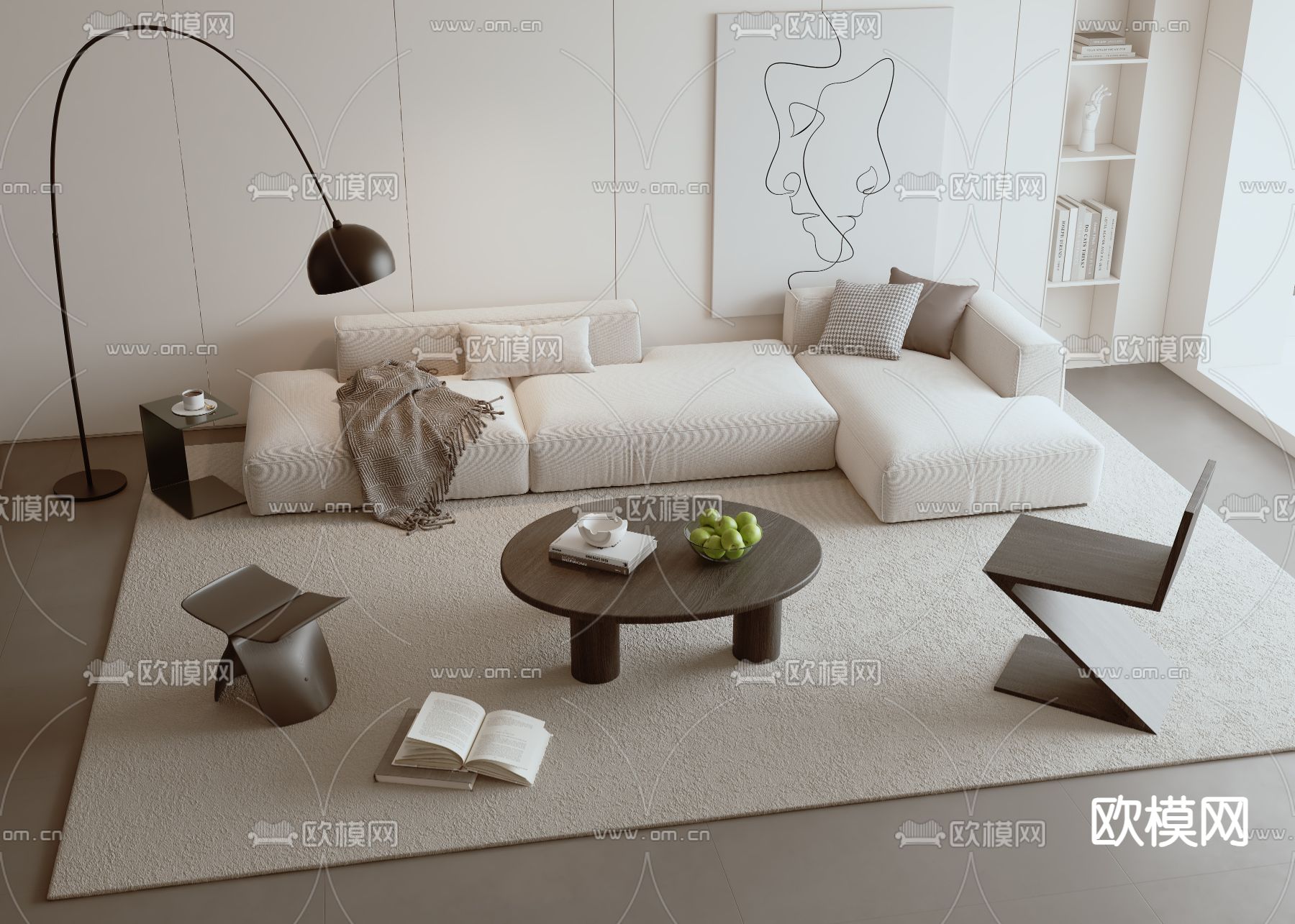 转角沙发 组合沙发su模型下载（渲染图1）