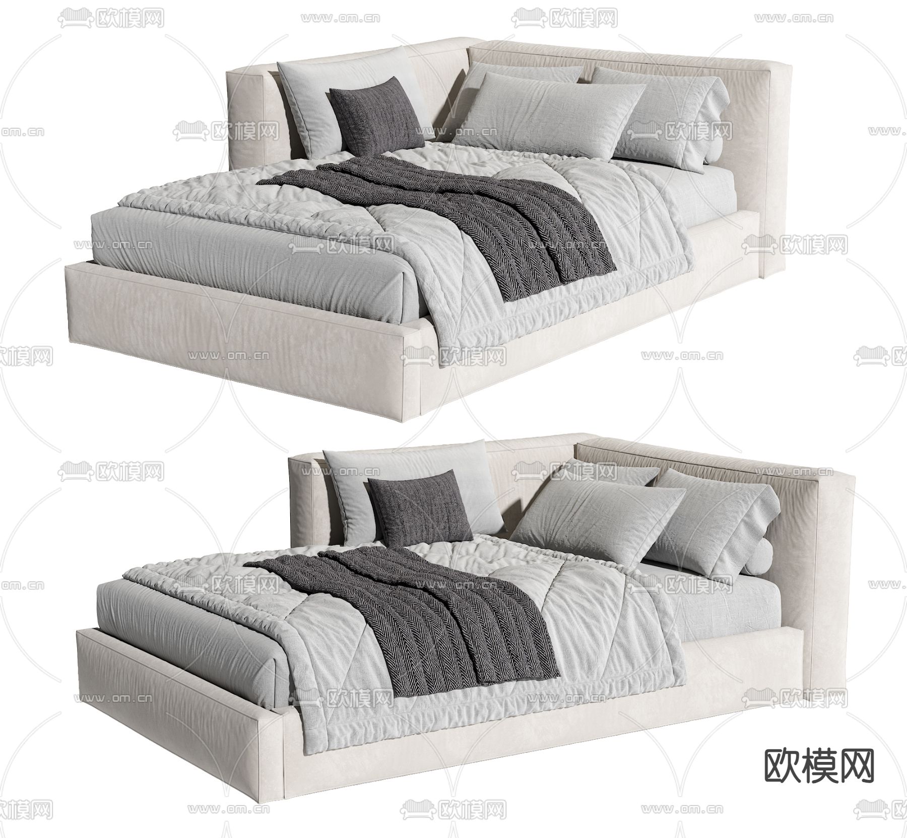 现代单人床su模型下载（渲染图2）