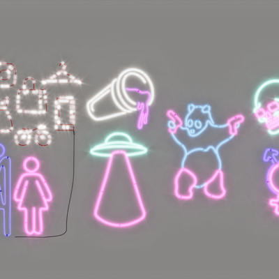  霓虹灯 发光图案su模型 