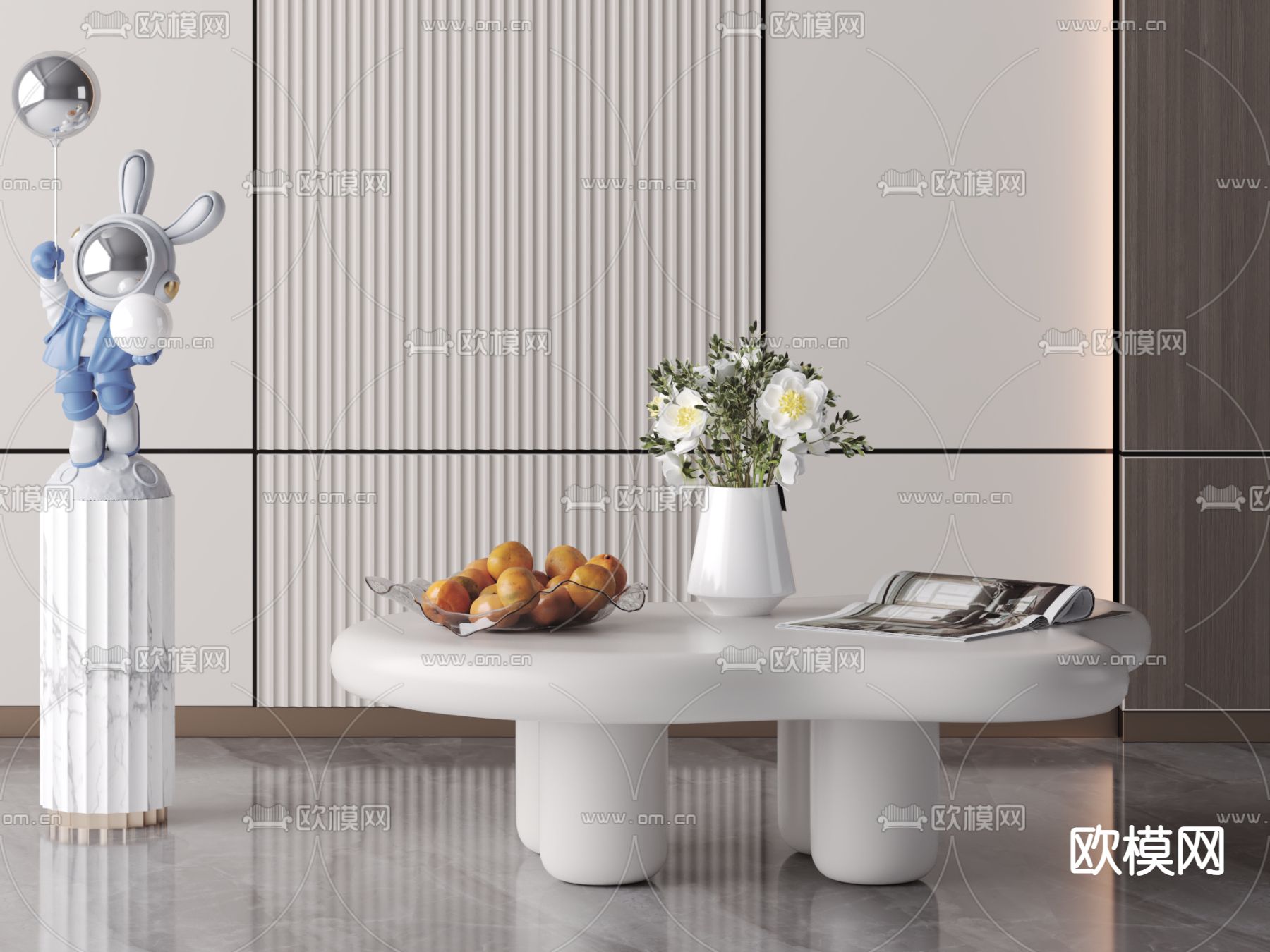 奶油风茶几su模型下载（渲染图1）