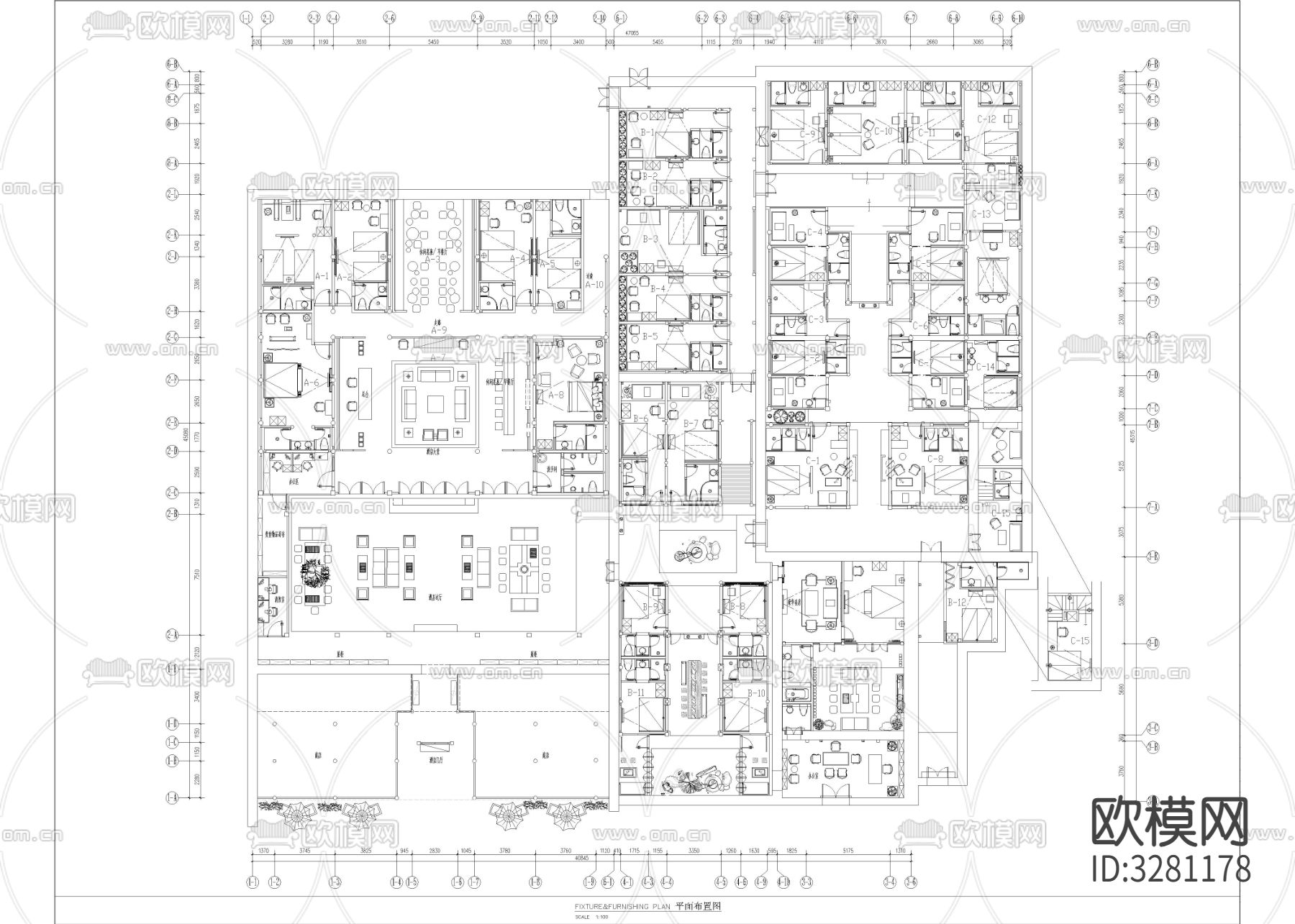 2010㎡民宿客栈 酒店cad施工图下载（渲染图1）