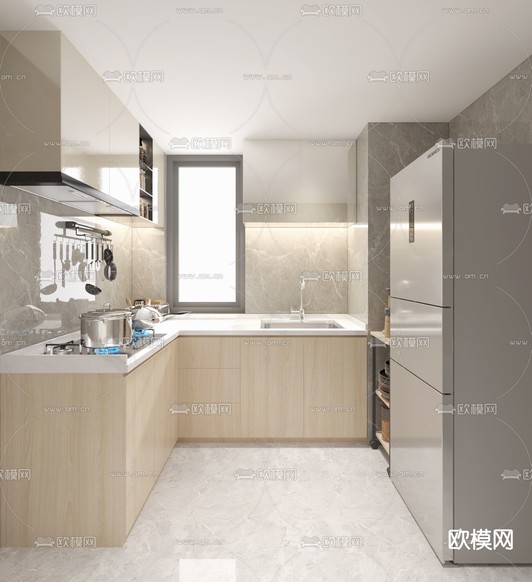 现代 封闭式厨房3d模型下载