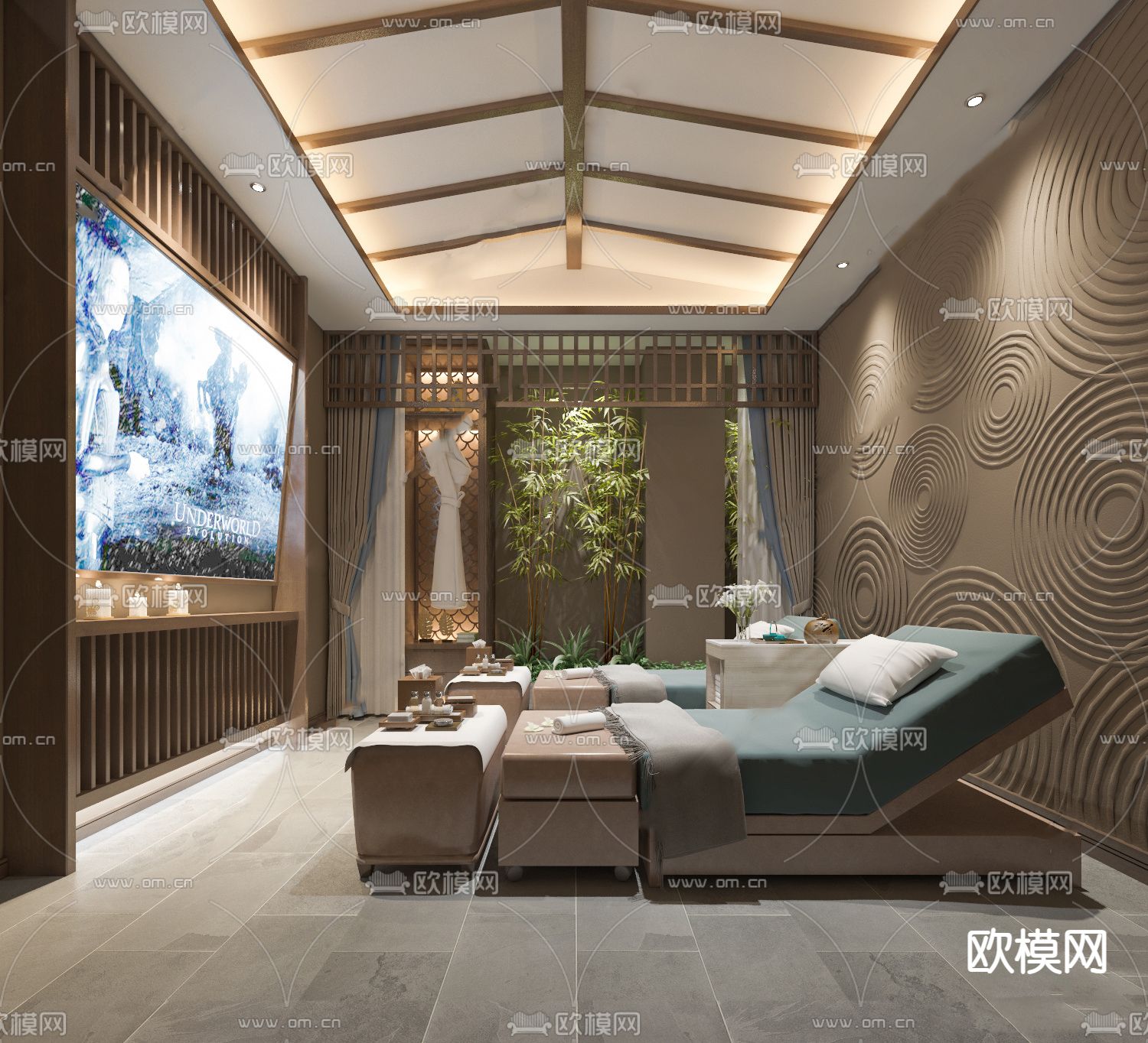 新中式足疗房 美容院su模型下载（渲染图2）