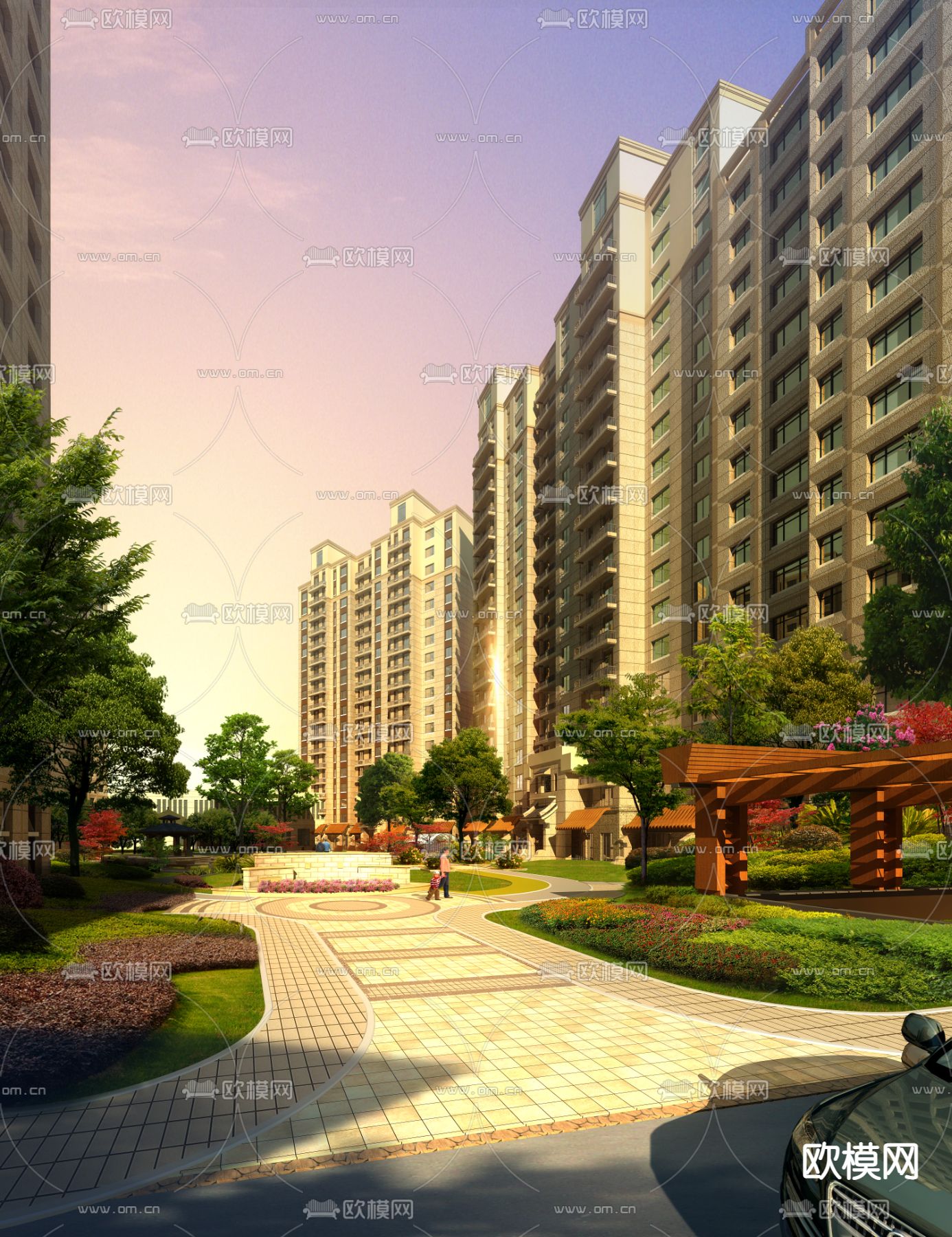 高层小区 住宅内庭广场PSD下载